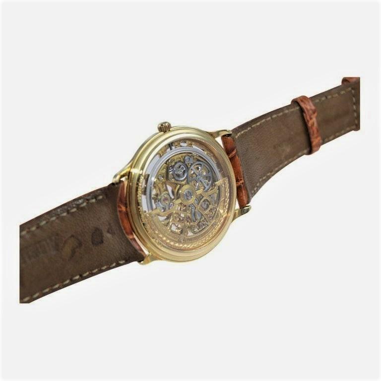 Audemars Piguet 18 Karat Gold Automatic Skeleton Watch Original Strap and Buckle In Excellent Condition In Long Beach, CA