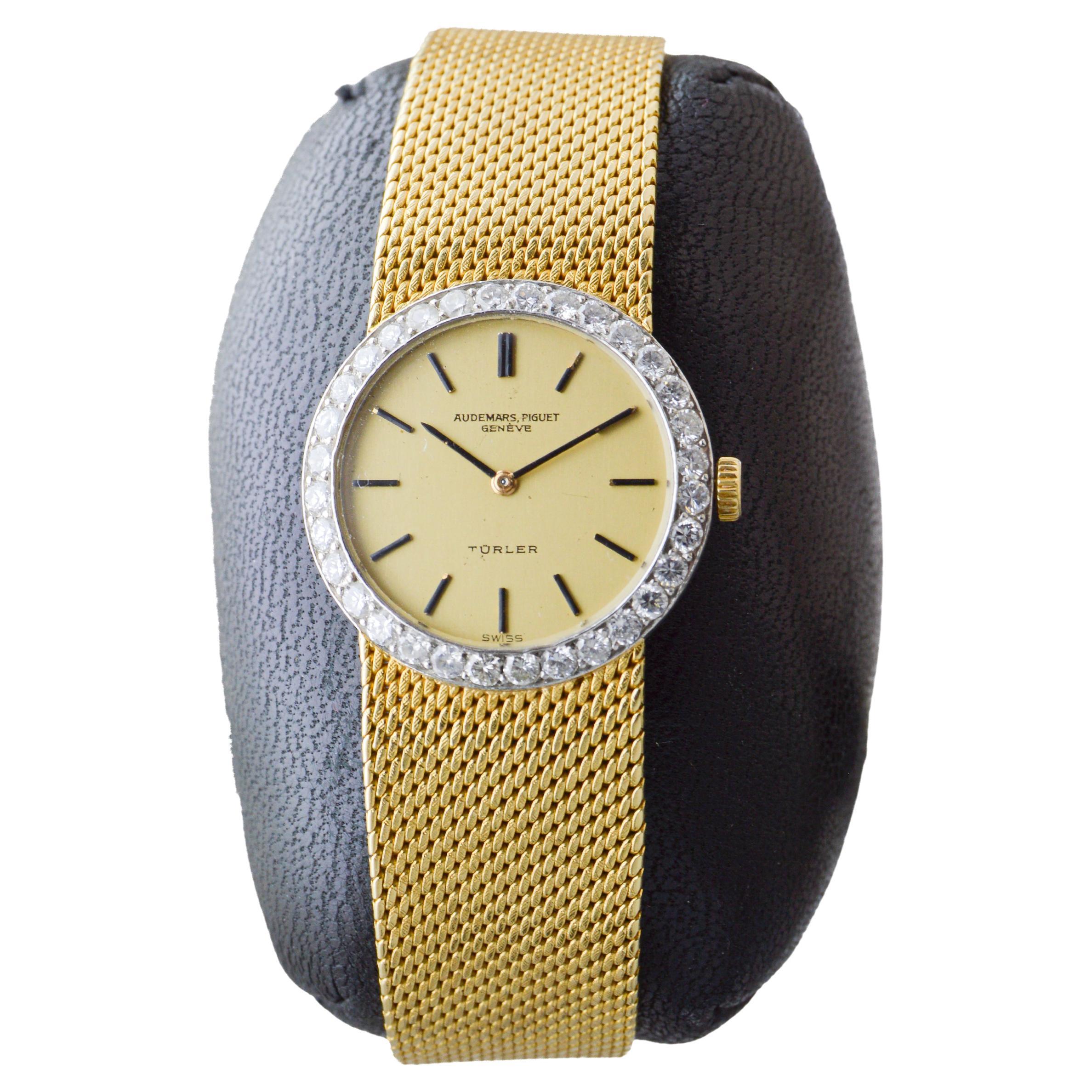 Reloj Audemars Piguet Turler de señora en oro macizo de 18 quilates y bisel de diamantes circa años 70