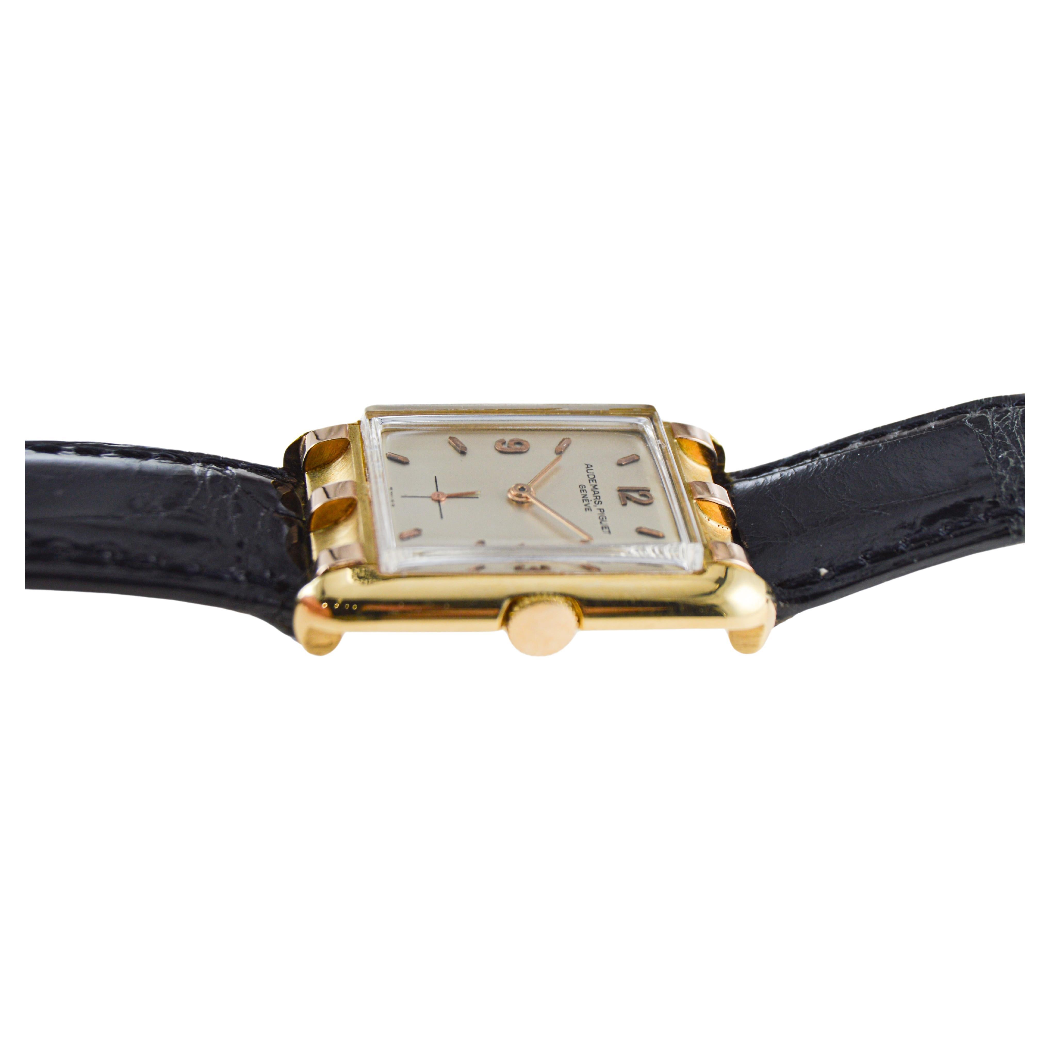 Audemars Piguet 18Kt. Yellow and Rose Gold Hand Made Art Deco Dress Watch 1940's For Sale 3