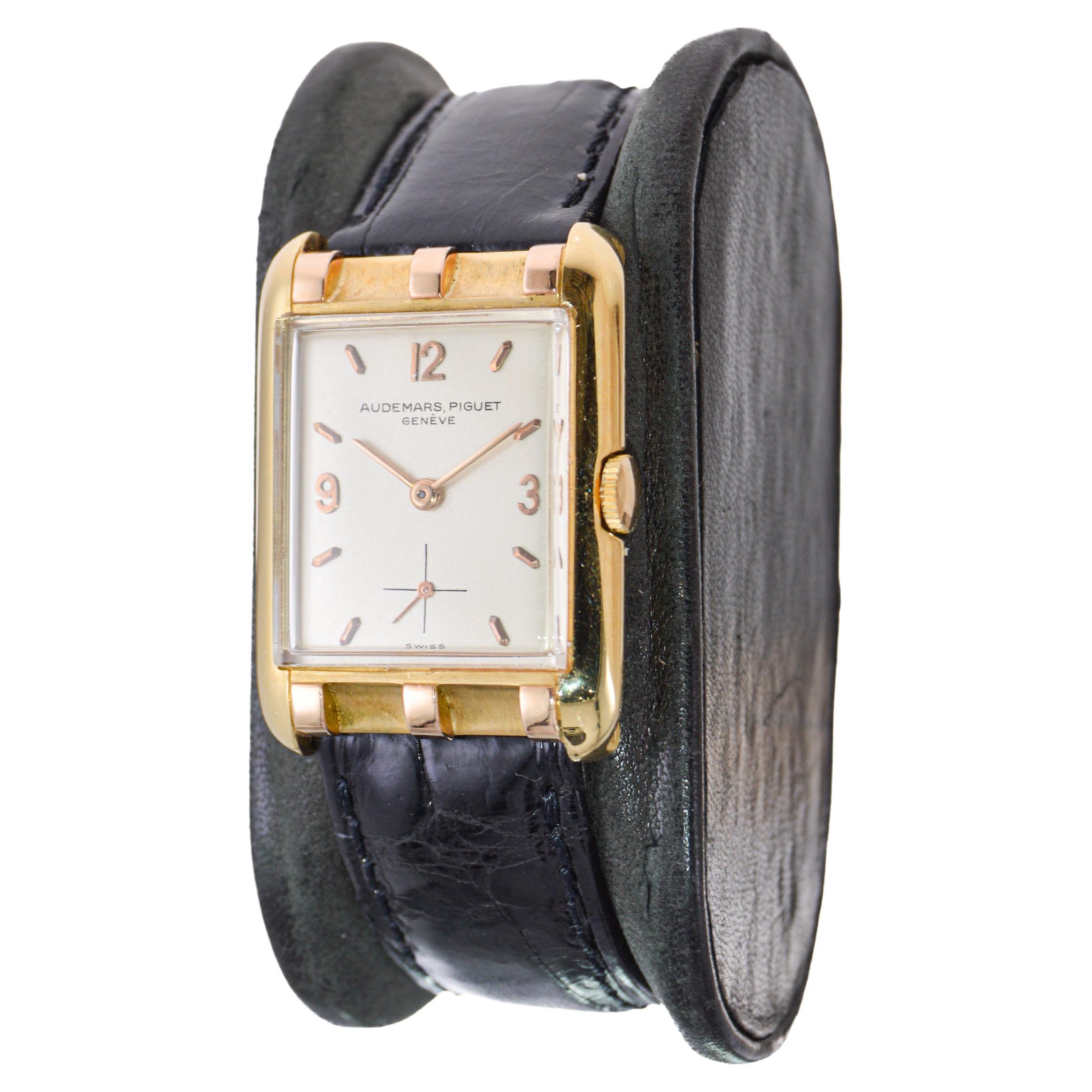 Audemars Piguet 18Kt. Yellow and Rose Gold Hand Made Art Deco Dress Watch 1940's In Excellent Condition For Sale In Long Beach, CA