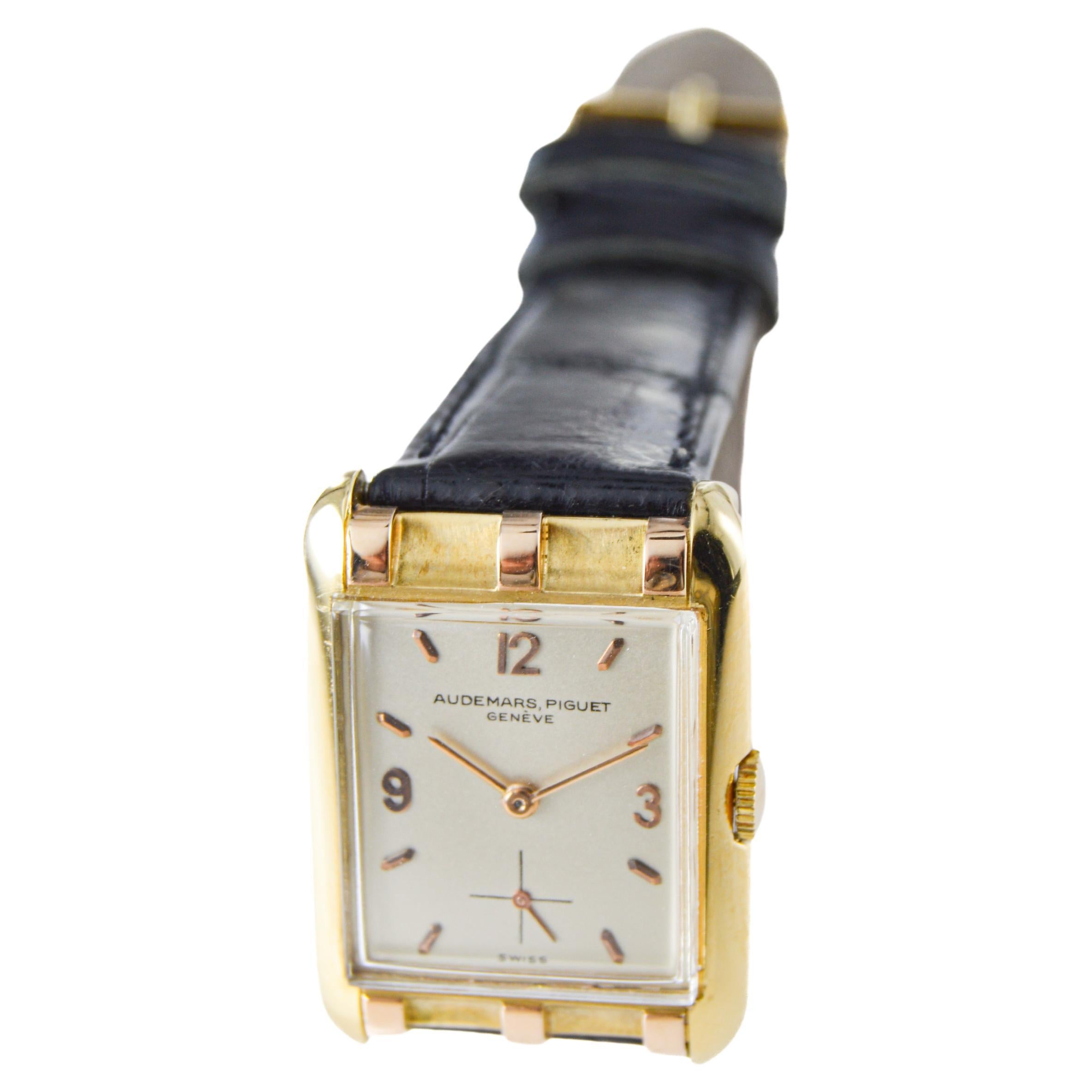 Audemars Piguet 18Kt. Yellow and Rose Gold Hand Made Art Deco Dress Watch 1940's In Excellent Condition For Sale In Long Beach, CA