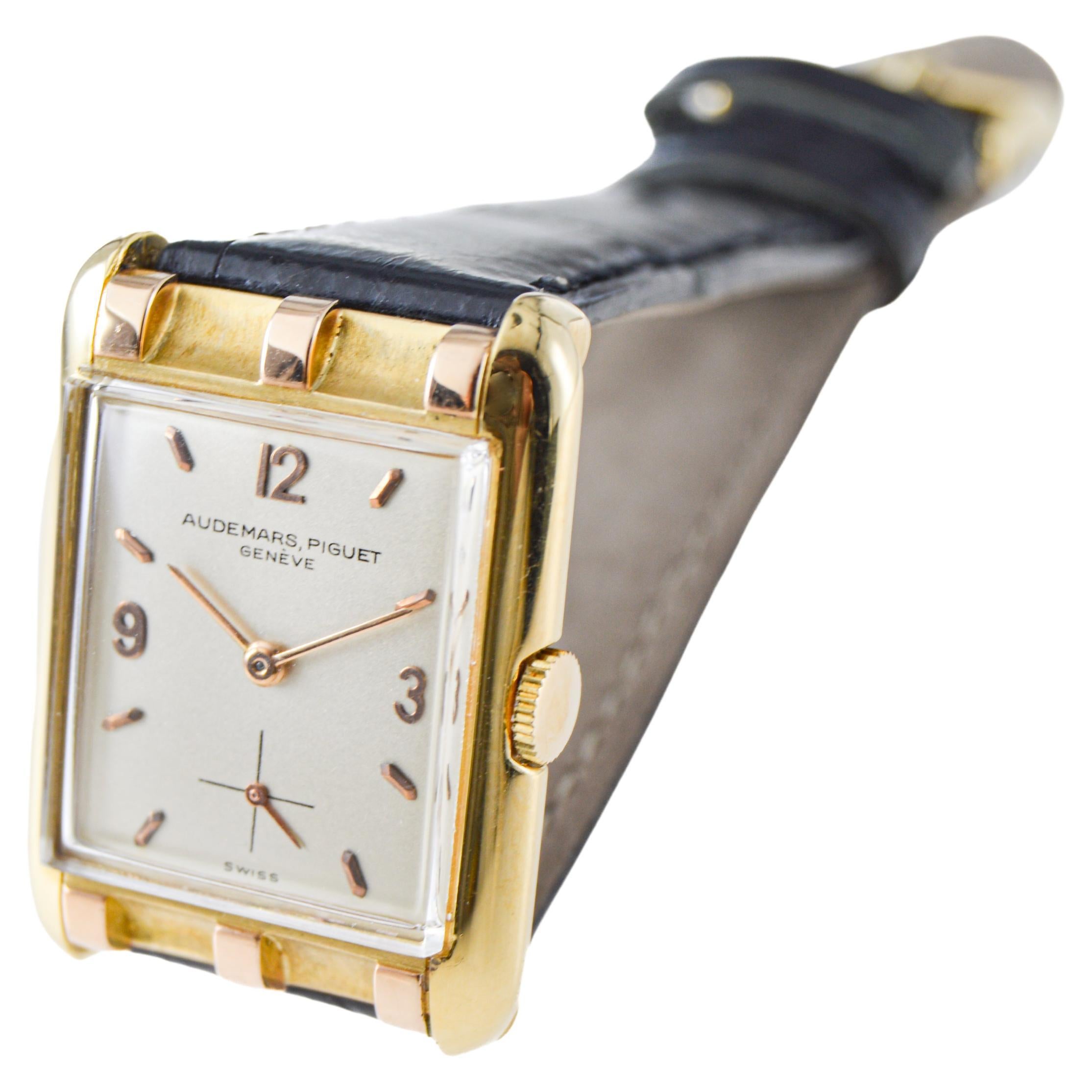 Audemars Piguet 18Kt. Yellow and Rose Gold Hand Made Art Deco Dress Watch 1940's For Sale 2