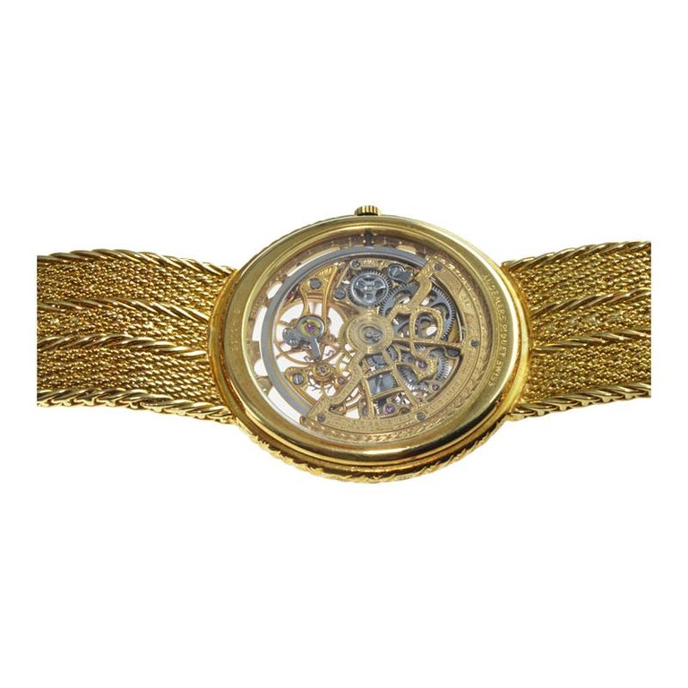 AUDEMARS PIGUET SKELETON DRESS WATCH YELLOW GOLD Audemars Piguet, Genève,  No. 214718, case No. B 45983. Sold in January 1981. Very fine, elegant and  thin, 18K yellow gold, skeletonized, keyless dress watch.