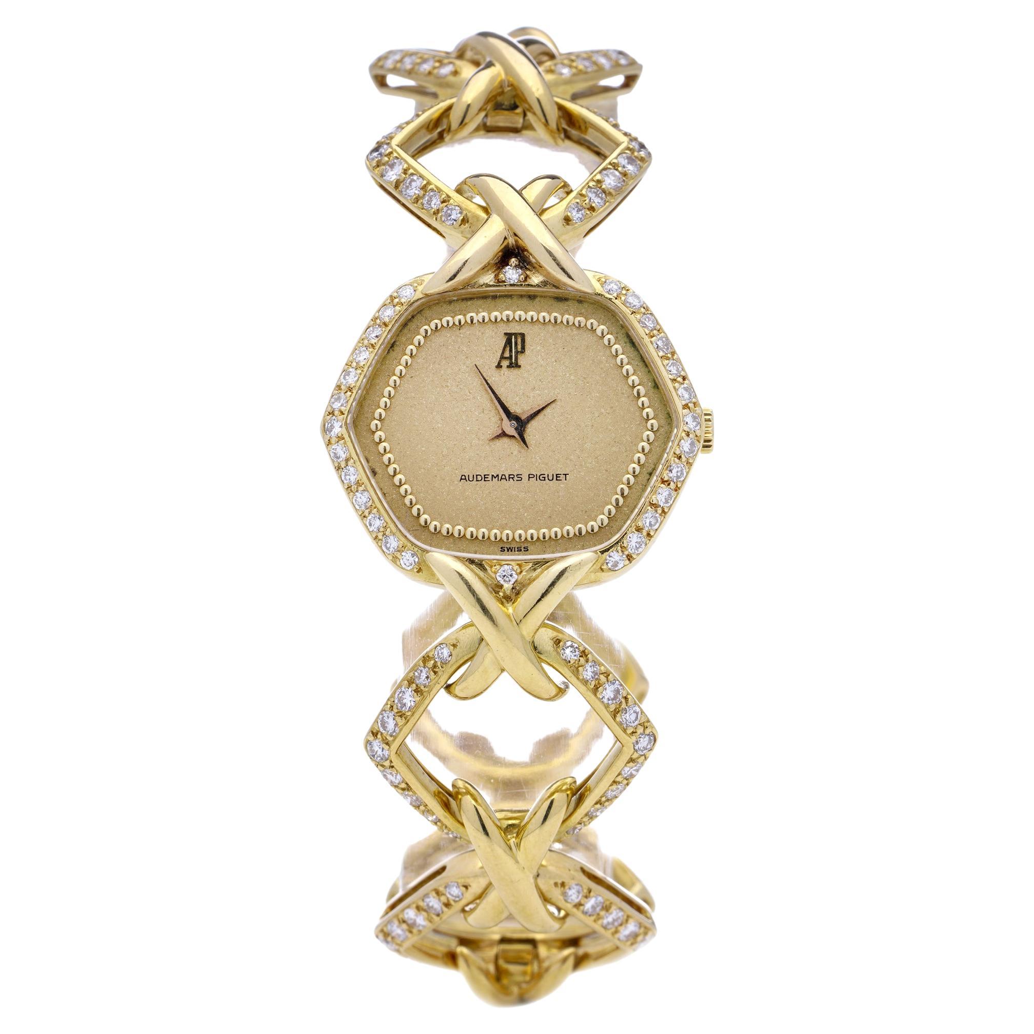 Audemars Piguet 18 Karat Yellow Gold Ladies Wristwatch with Diamonds For Sale