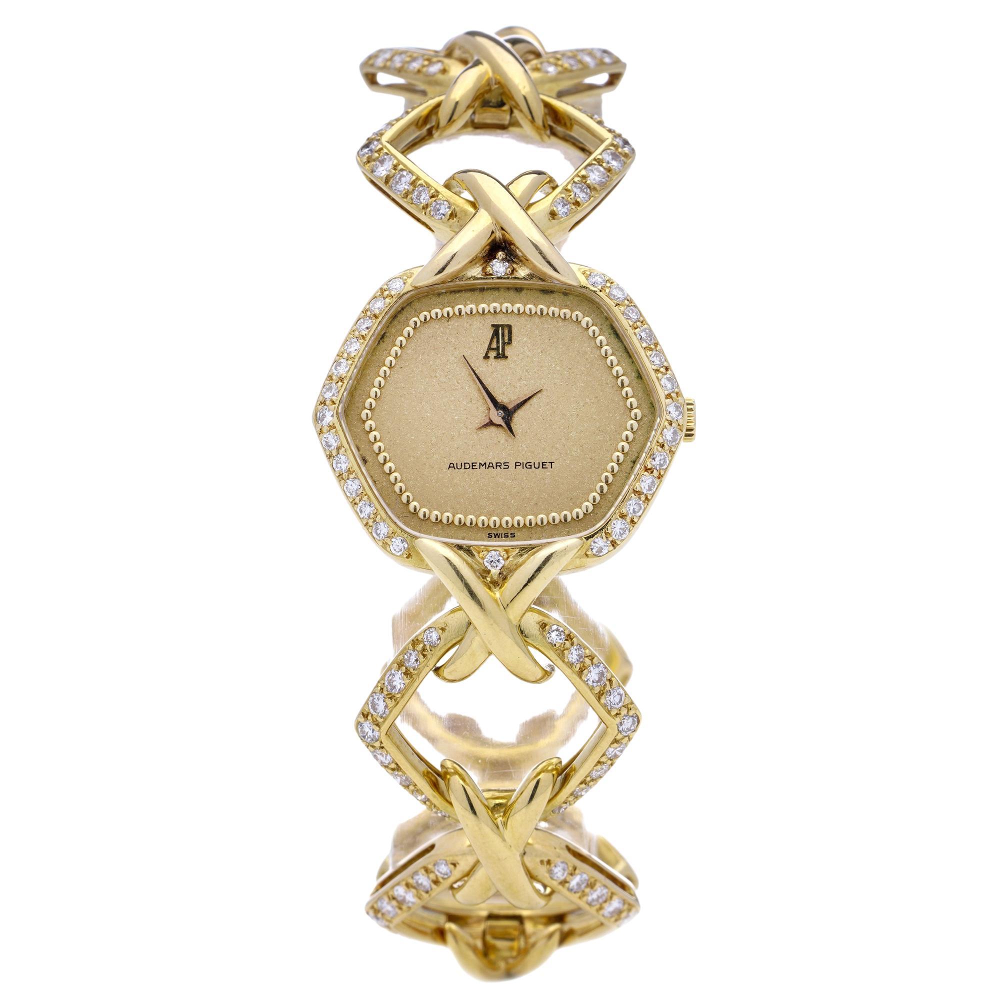 Audemars Piguet Yellow Gold Royal Oak Diamond Watch For Sale at 1stDibs