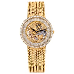 Vintage Audemars Piguet 1970's Skeleton Open-Worked Dial, Diamond Bezel 18k Yellow Gold