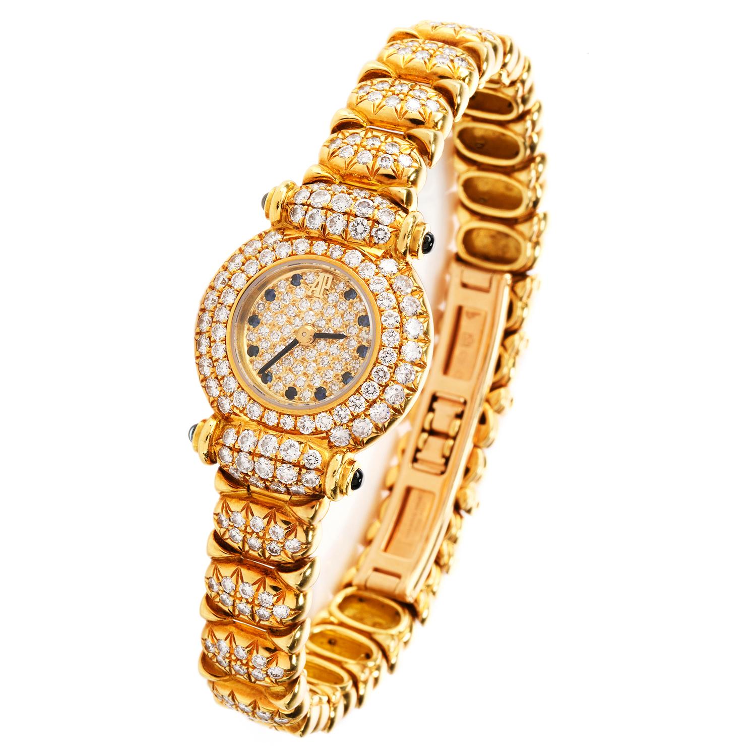 Round Cut Audemars Piguet 1990s Ladies Diamonds Ref 83345 18 Karat Watch