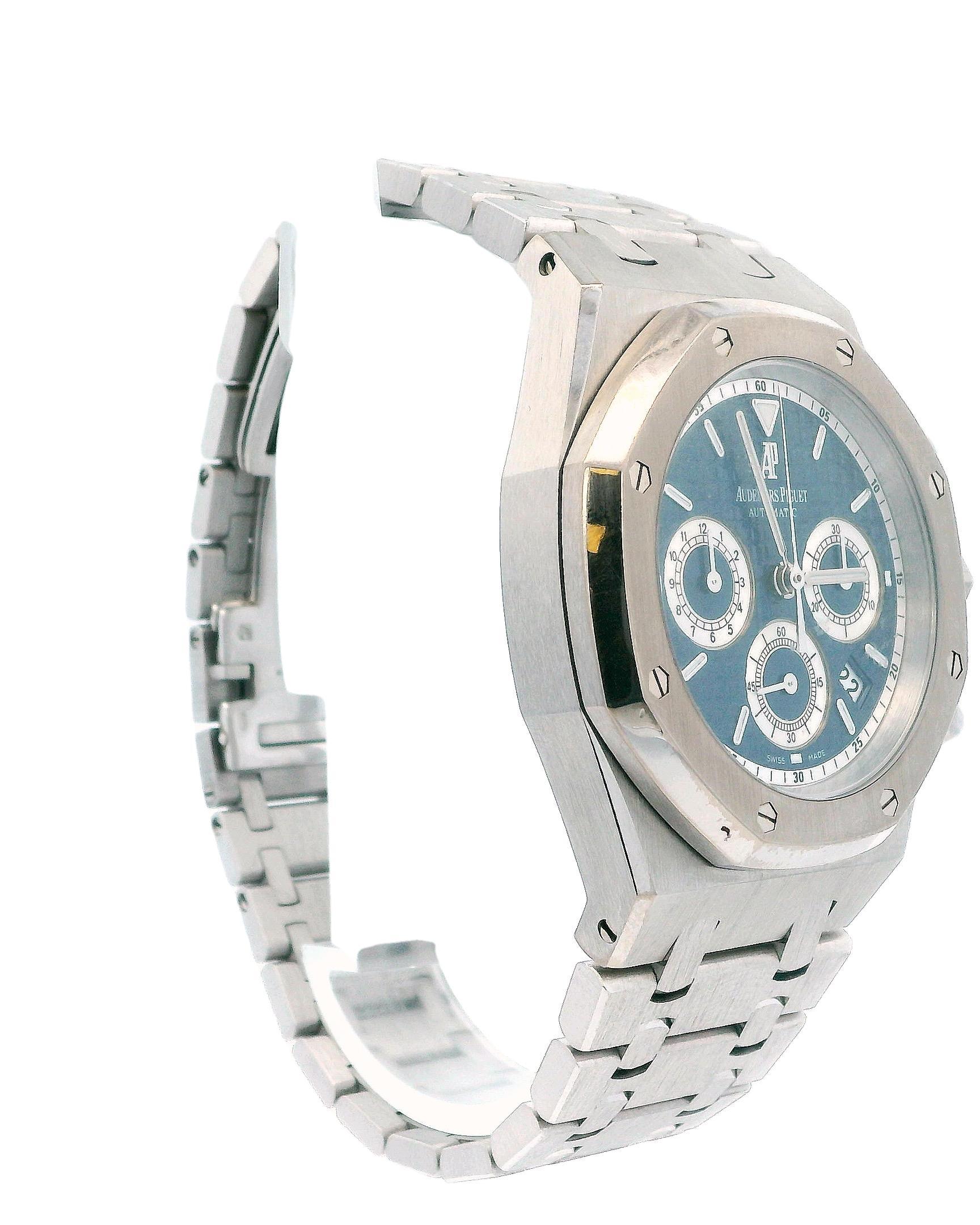 Audemars Piguet 26022BC 18K White Gold Chronograph Blue Dial In Excellent Condition For Sale In Great Neck Plaza, NY
