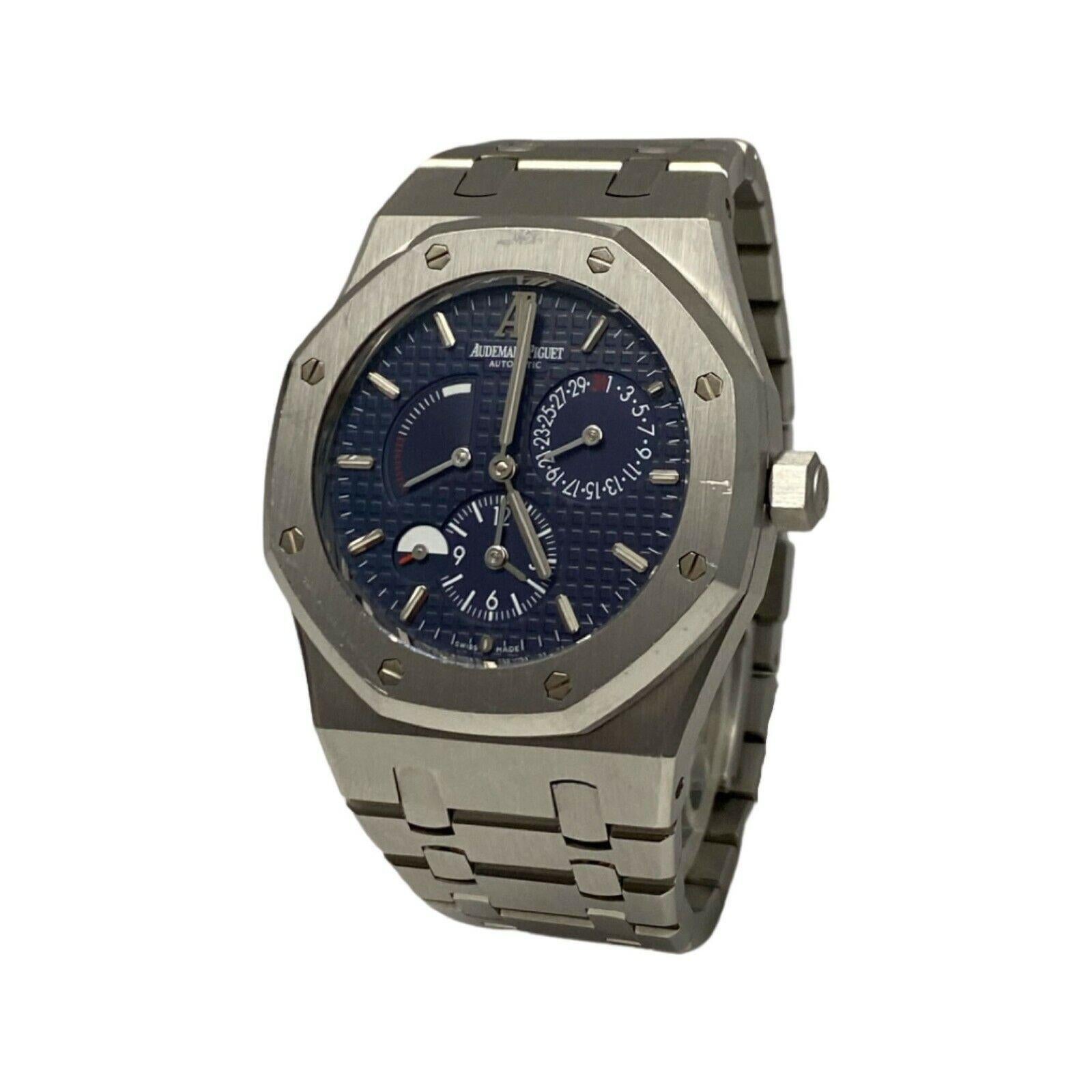 Audemars Piguet 26120ST Royal Oak DUAL TIME Power Reserve Blue Dial Steel Watch In Good Condition For Sale In Miami, FL