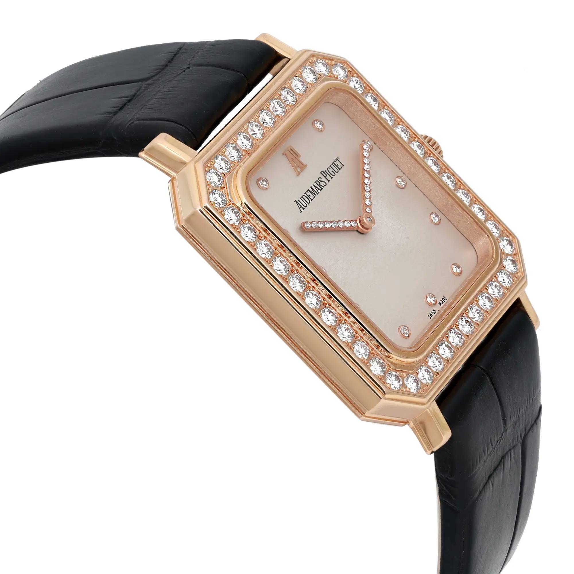 Women's or Men's Audemars Piguet 29MM Rose Gold Diamonds Cream Dial Watch 150680R.ZZ.D001CR.01 For Sale