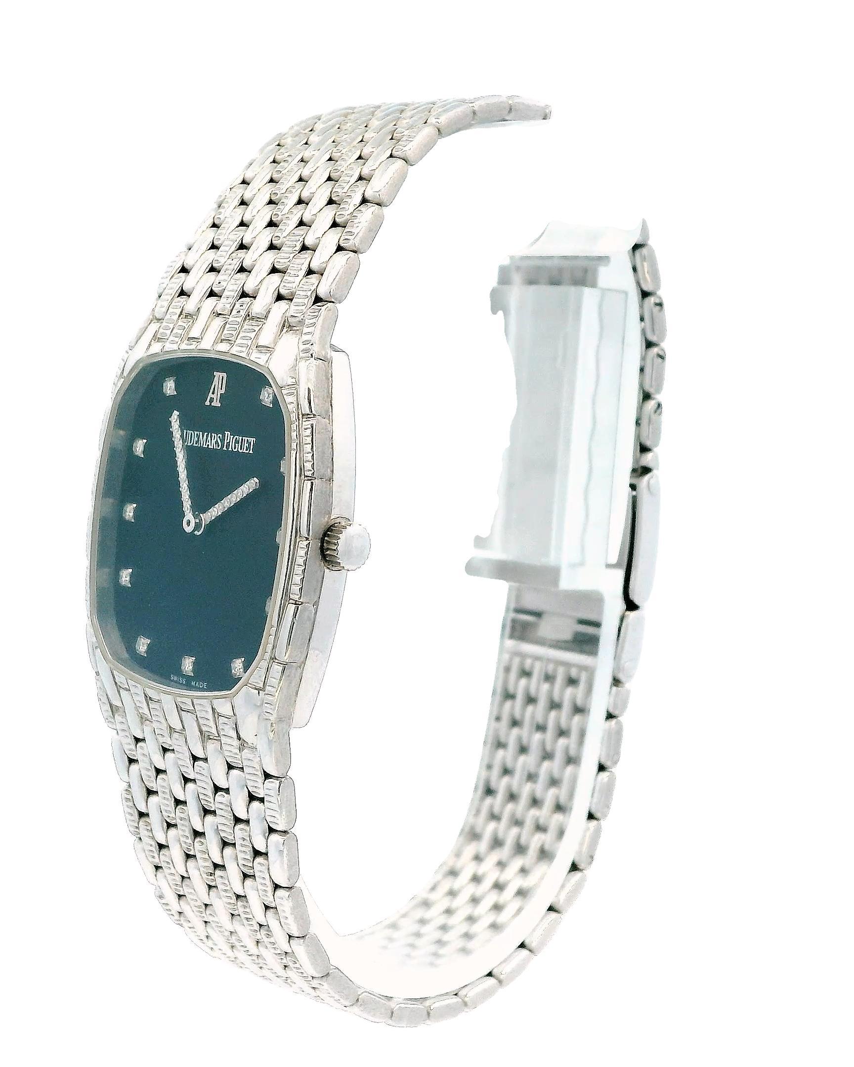 Audemars Piguet 4126 Diamond Black Dial 18K White Gold. In Excellent Condition For Sale In Great Neck Plaza, NY