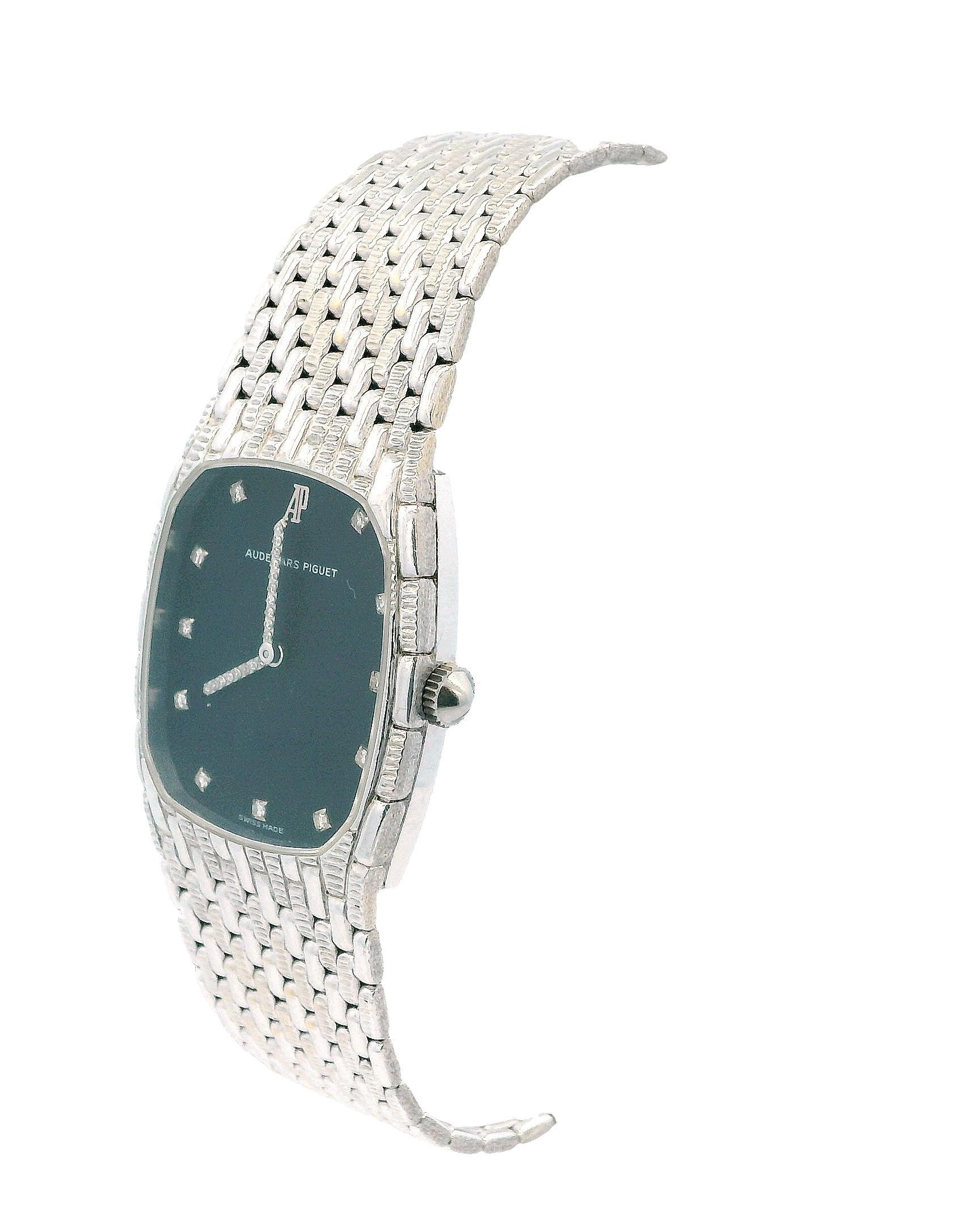 Audemars Piguet 4126 Diamond Black Dial 18K White Gold Watch In Good Condition For Sale In Great Neck Plaza, NY