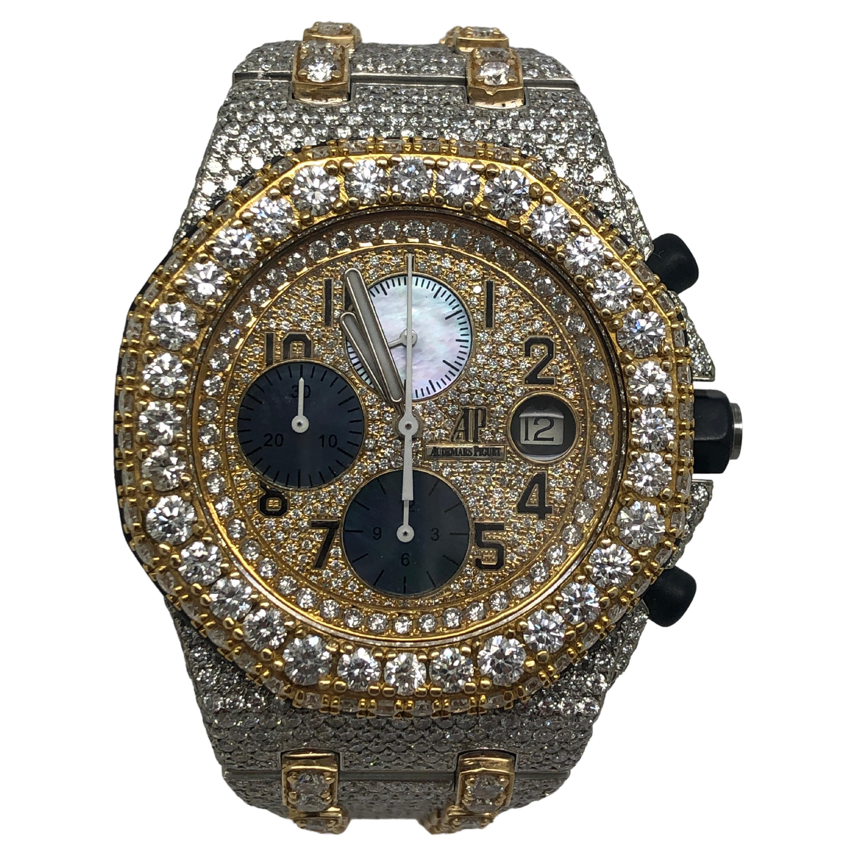 Audemars Piguet Offshore Customized 45 Carats VVS Diamond Watch For Sale