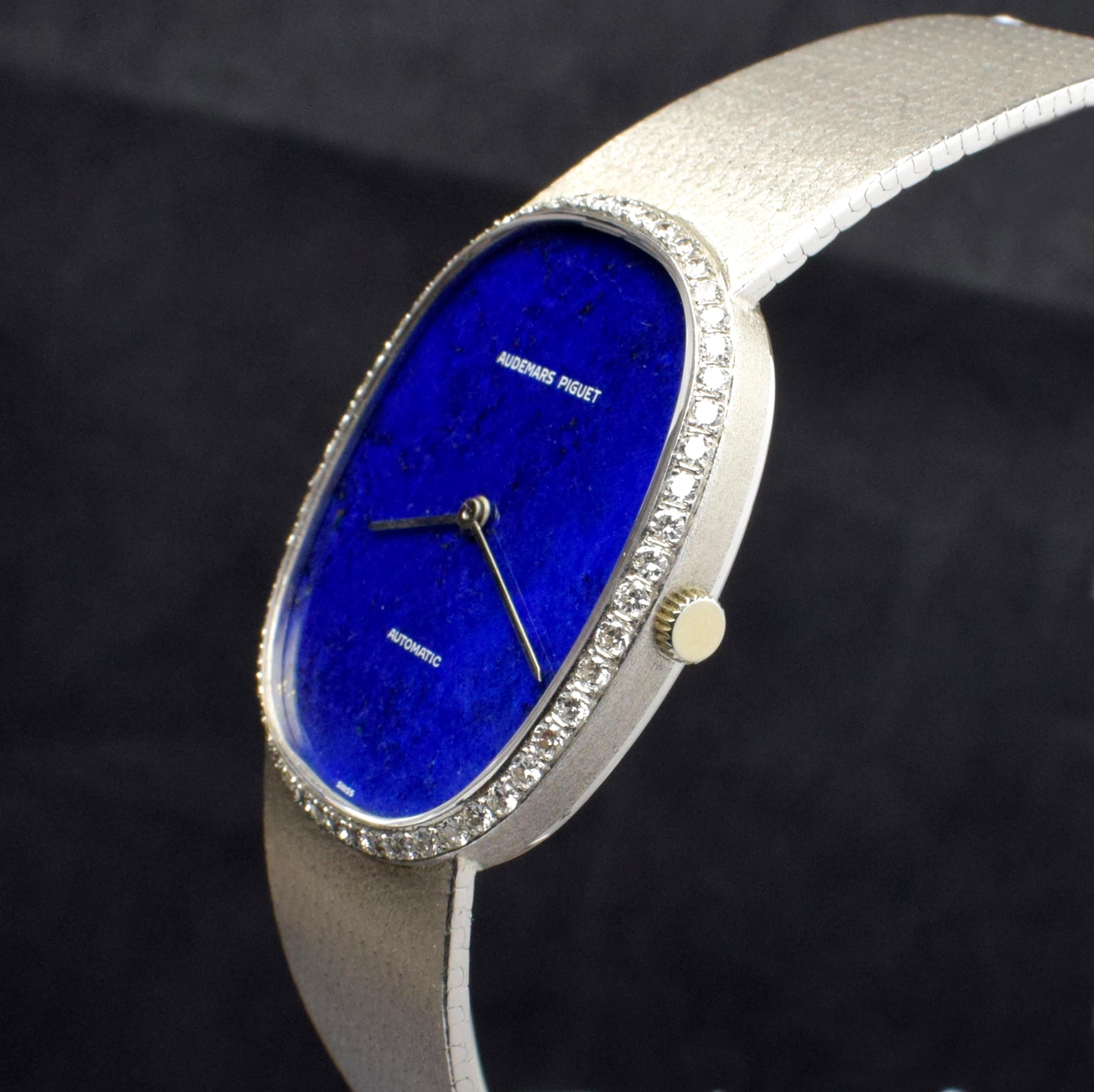 Audemars Piguet AP 18K White Gold Lapis Dial Diamond Bezel Automatic In Good Condition In Central & Western District, HK