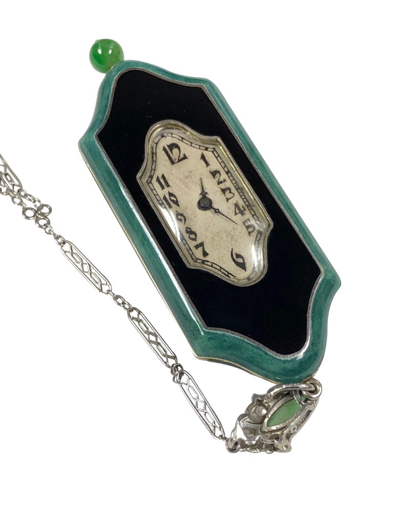 Audemars Piguet Art Deco Platinum Gold Enamel and Gem Set Pendant Watch ...