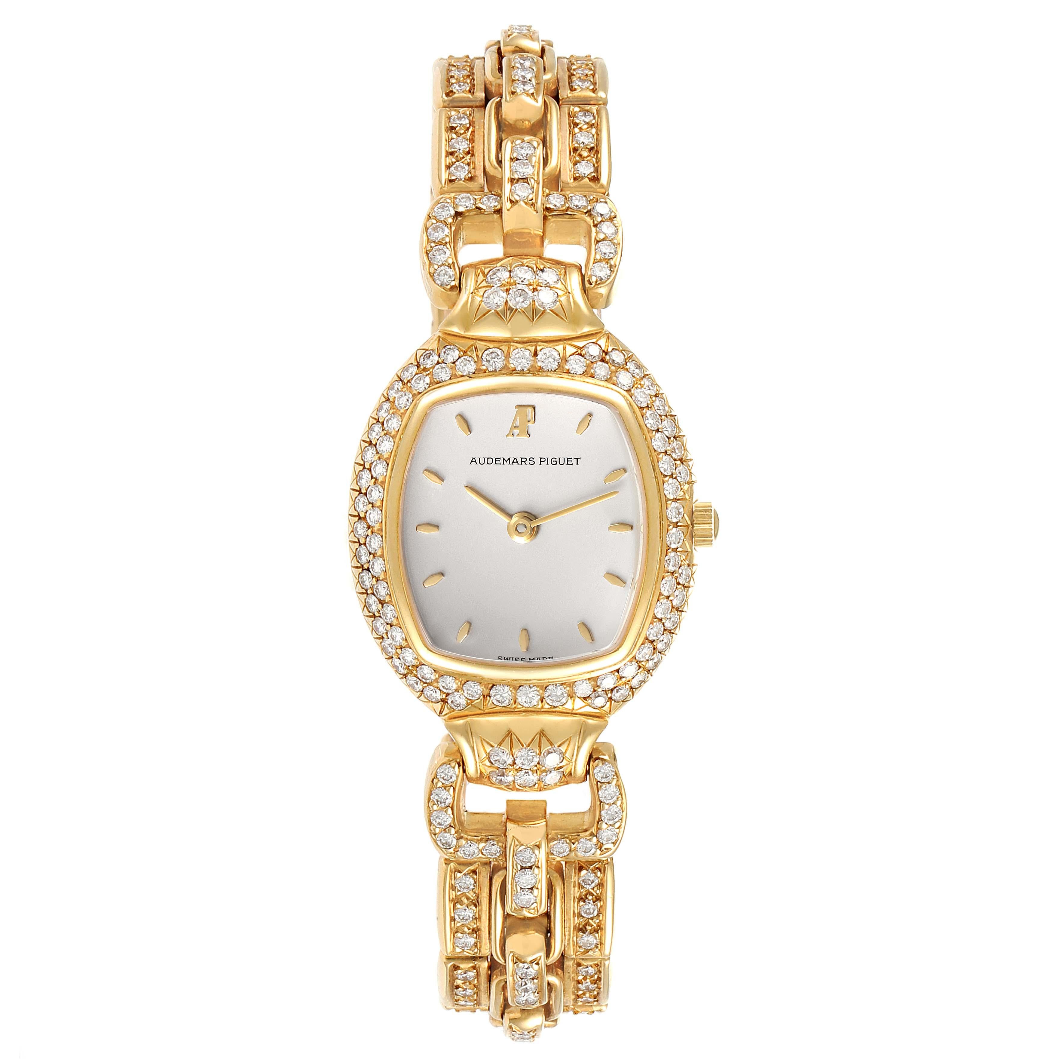 Audemars Piguet Audemarine Yellow Gold Diamond Ladies Watch 66474 In Excellent Condition For Sale In Atlanta, GA