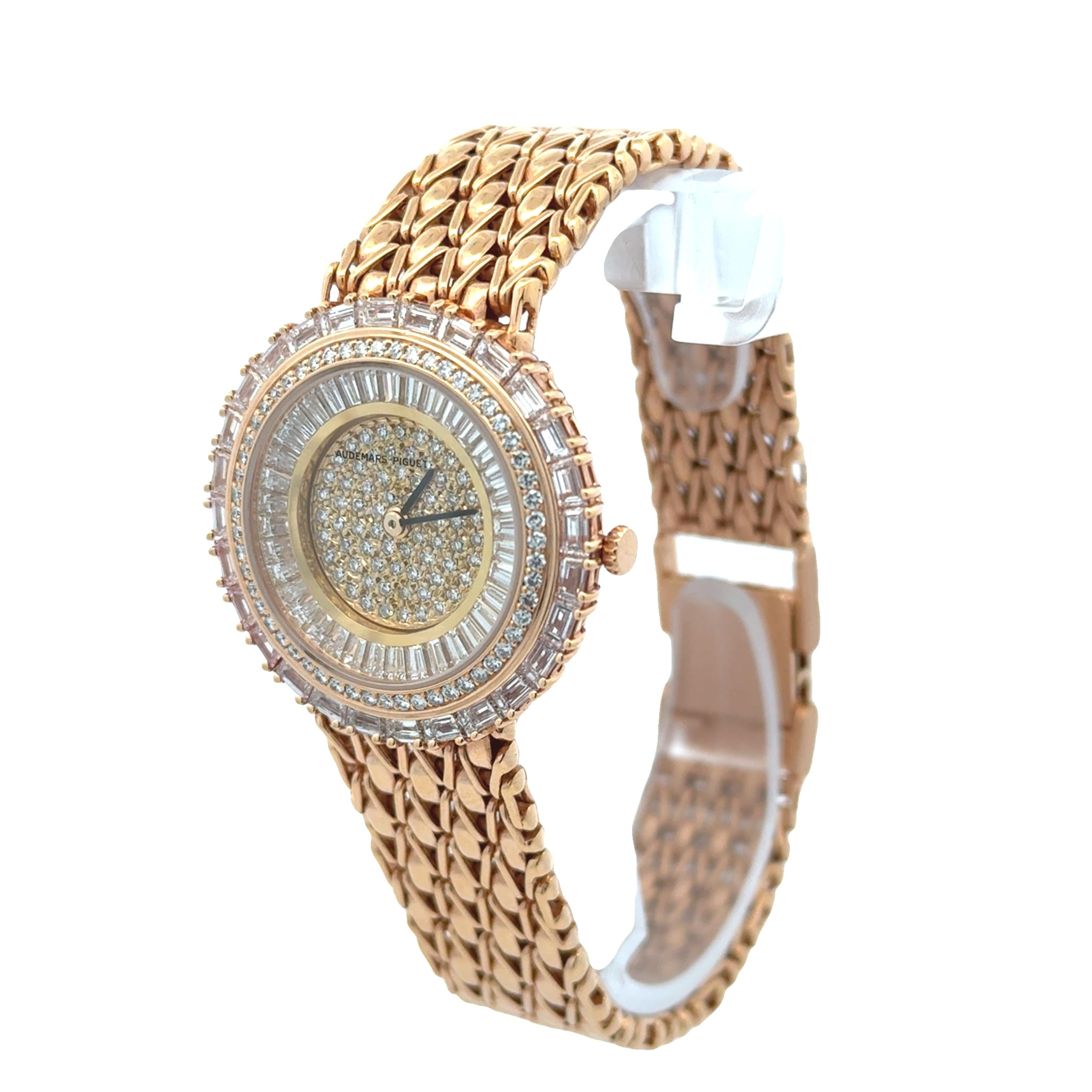 Contemporary Audemars Piguet Baguette & Round Cut Diamond Ladies' Watch in Yellow Gold For Sale