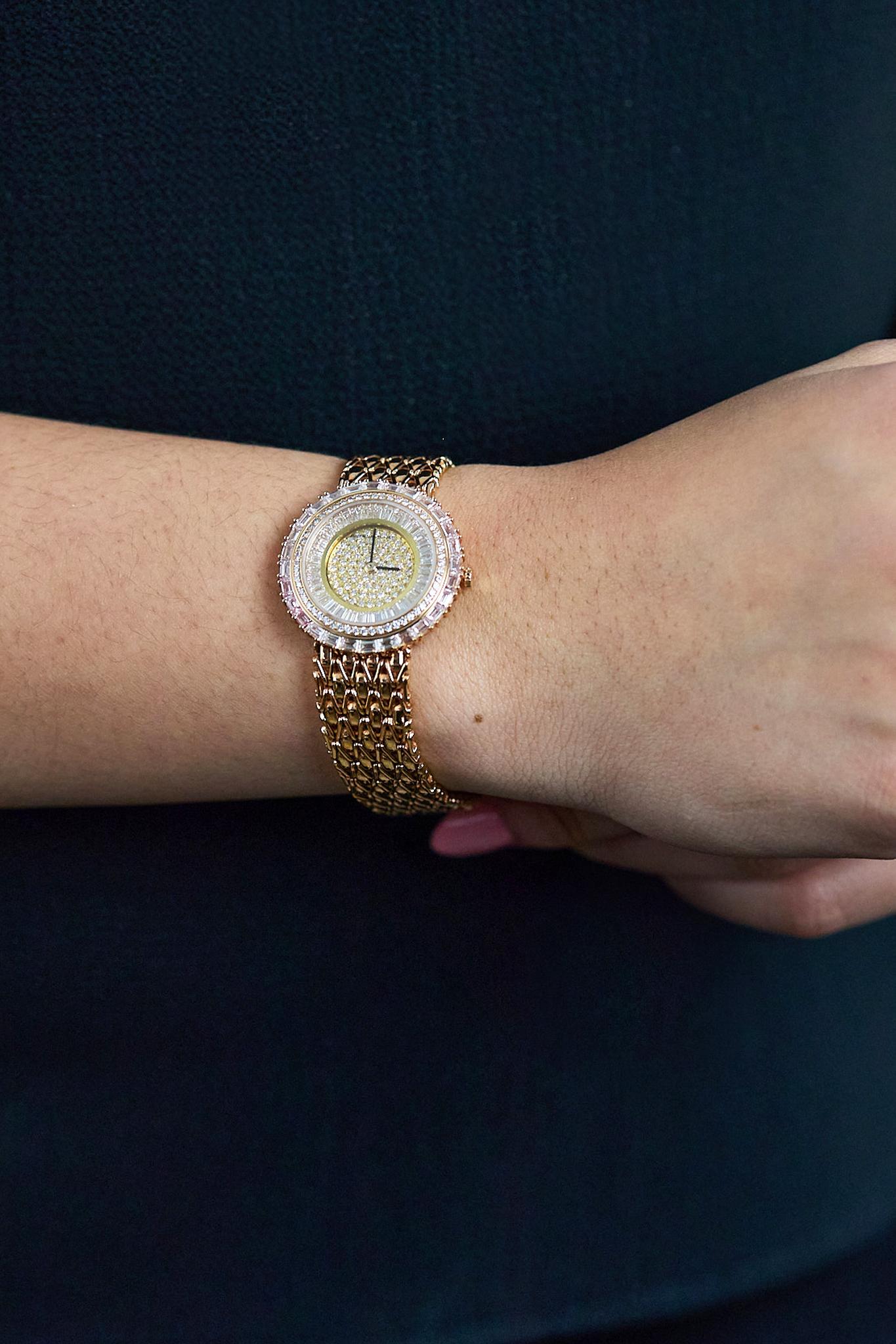 Women's or Men's Audemars Piguet Baguette & Round Cut Diamond Ladies' Watch in Yellow Gold For Sale