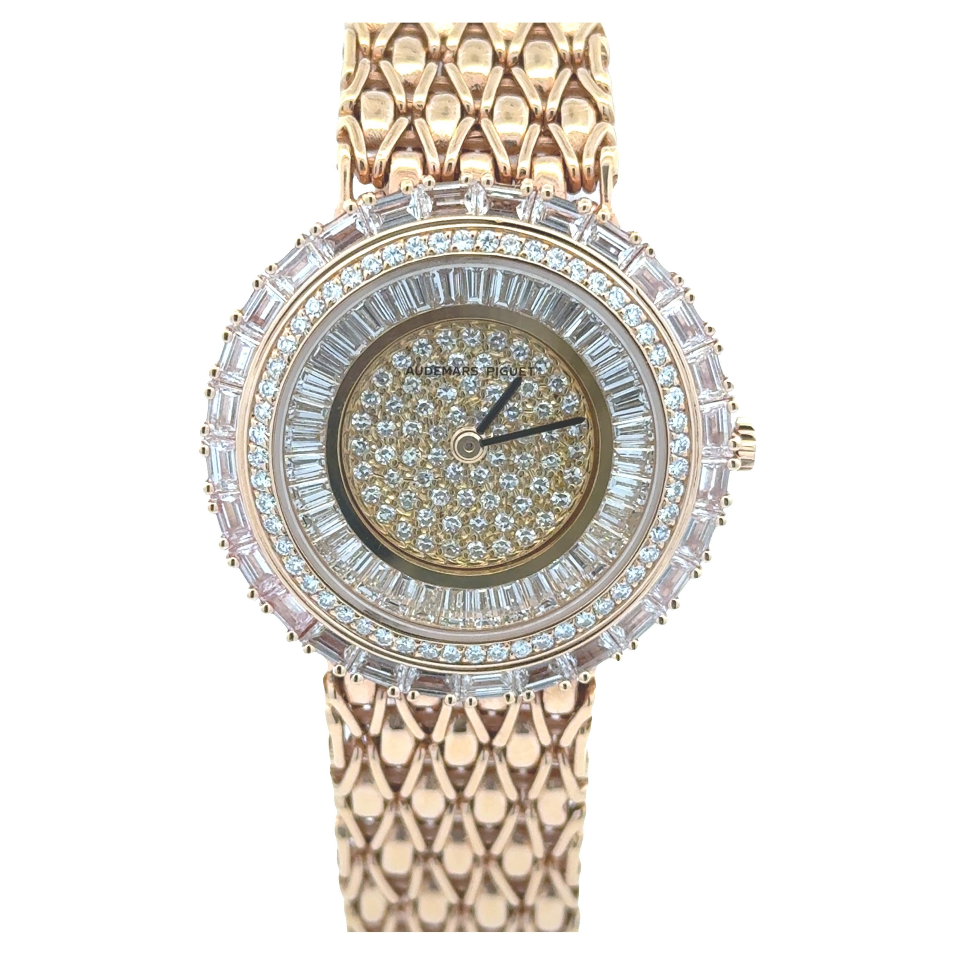Audemars Piguet Baguette & Round Cut Diamond Ladies' Watch in Yellow Gold For Sale