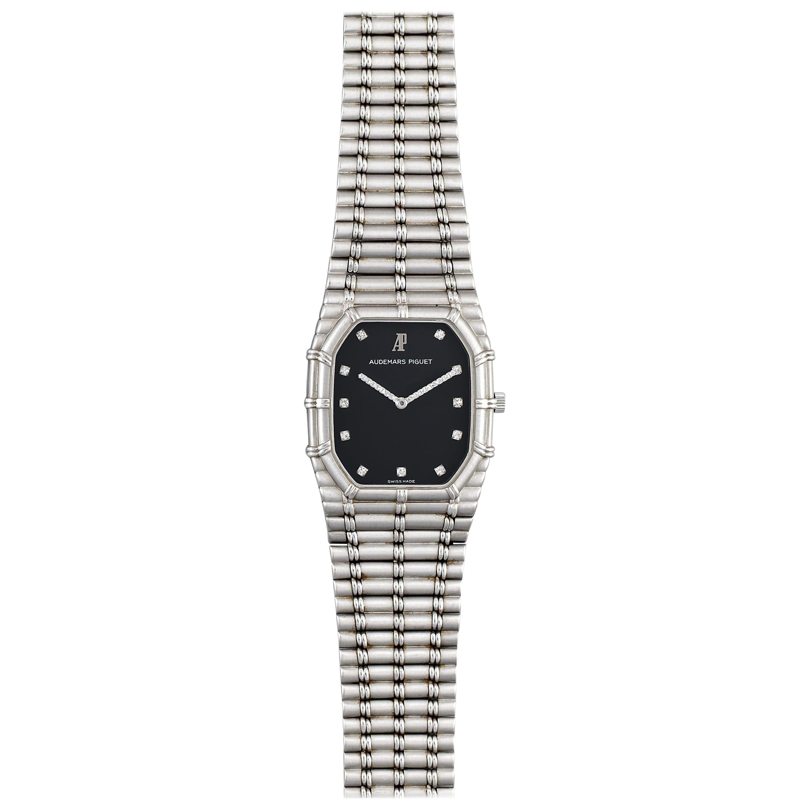 Audemars Piguet Bambusuhr mit blauem Diamant-Zifferblatt aus 18 Karat Weißgold, 1980er Jahre