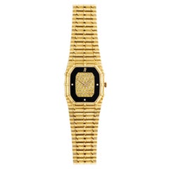 Reloj Audemars Piguet Bamboo Onyx de oro amarillo de 18 quilates con esfera de diamantes, años 80