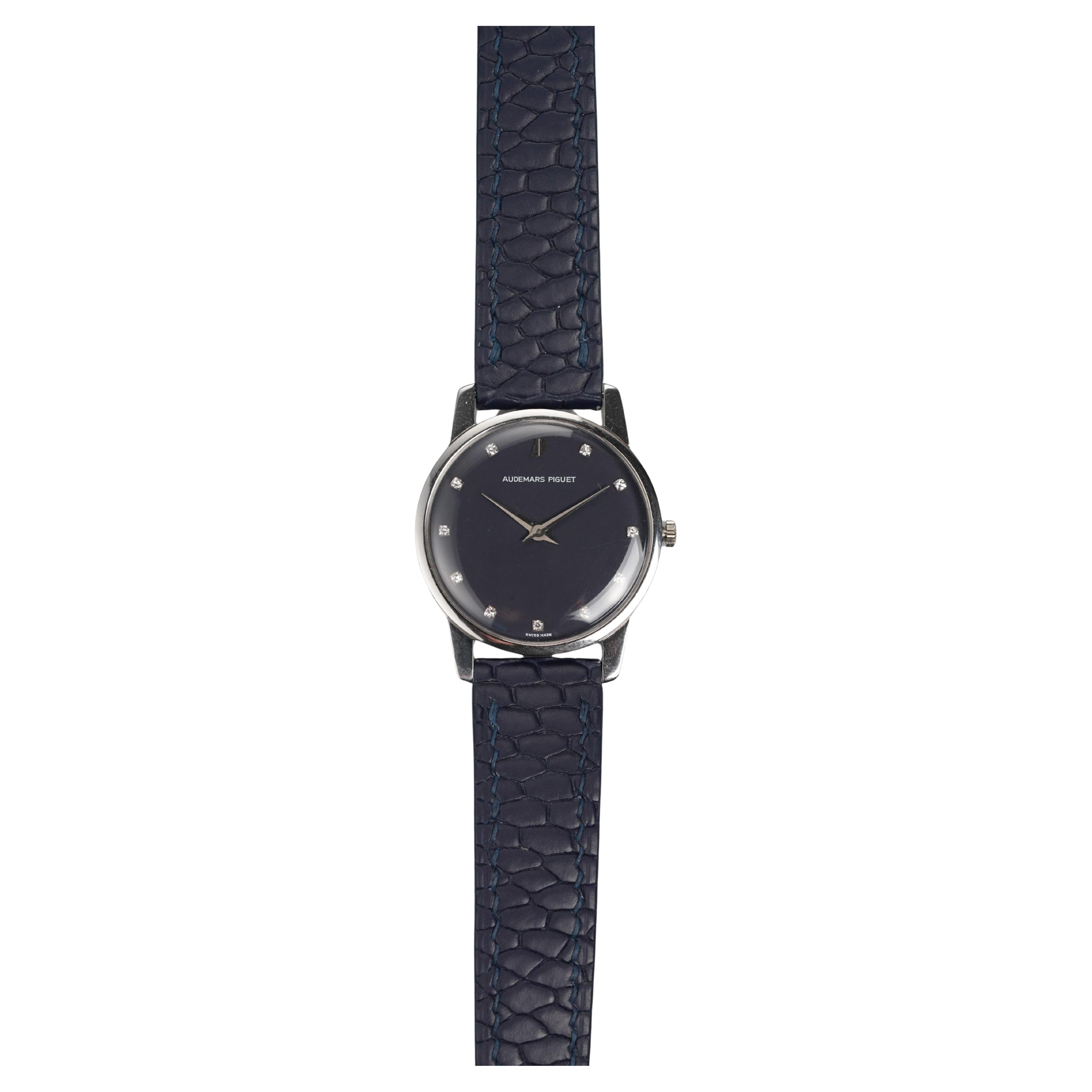 Audemars Piguet Uhr mit blauem Diamant-Zifferblatt aus Edelstahl, 1970er Jahre im Angebot