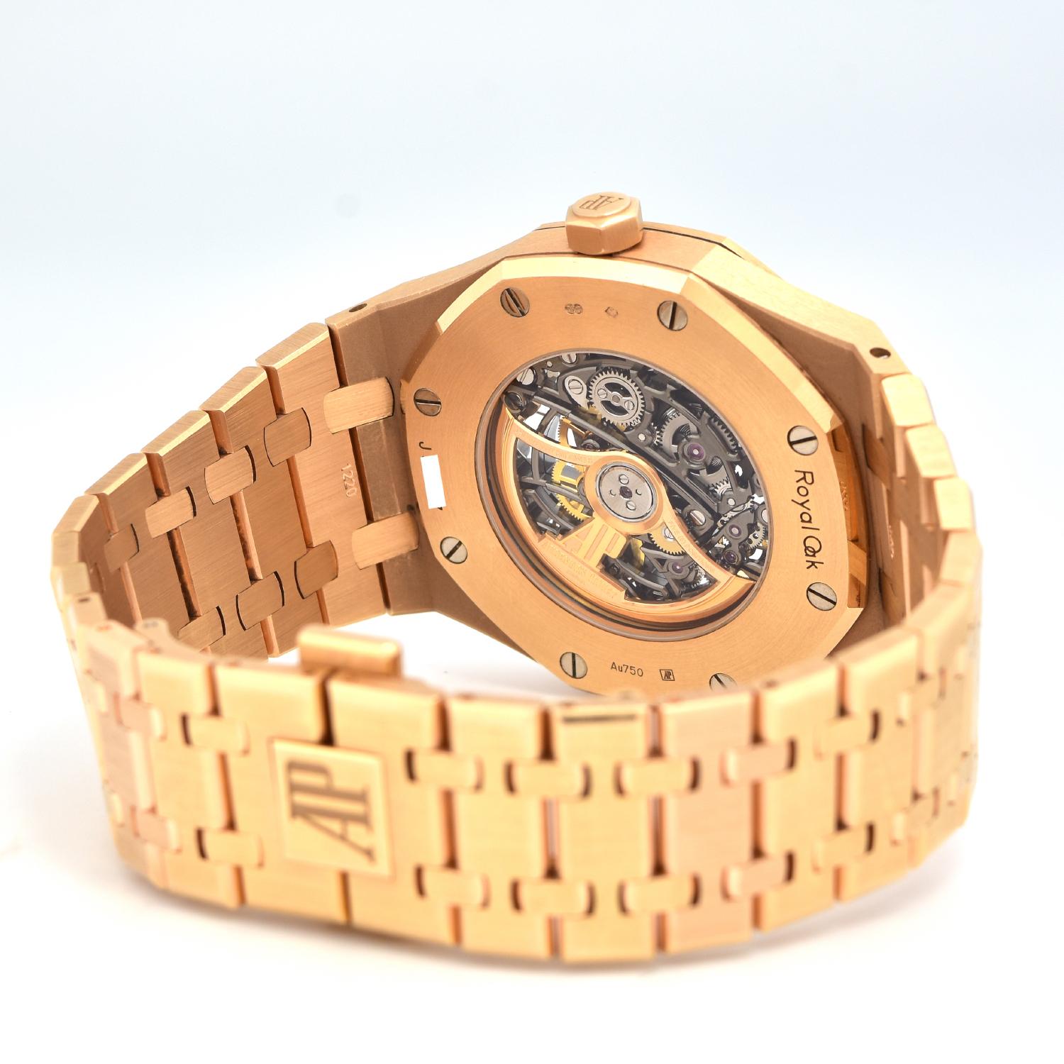 Modernist Audemars Piguet Box & Papers Royal Oak 41 Skeleton in Rose Gold