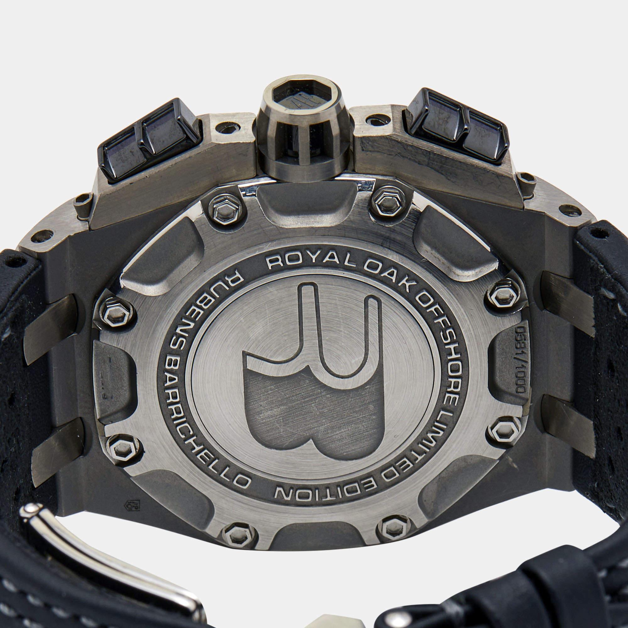 Contemporary Audemars Piguet Ceramic Titanium Leather Royal Oak OffShore Wristwatch 44 mm