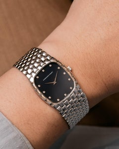 Audemars Piguet Cobra 27mm Diamond Blue Dial Pebbled Bracelet 18k WG 1980s Manua