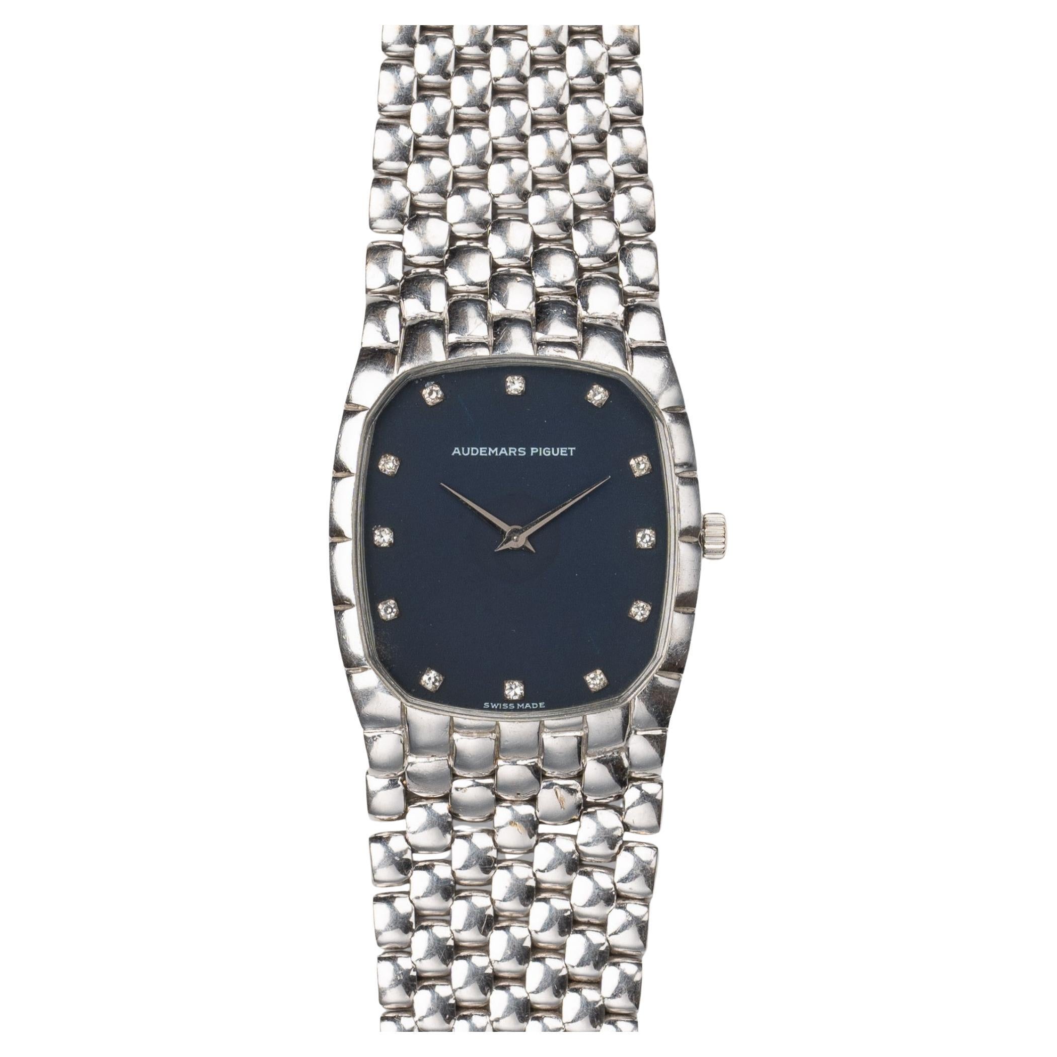 Audemars Piguet Cobra 27mm Diamante Quadrante Blu Bracciale Ciottolato 18k WG 1980 Manua