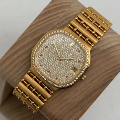 Audemars Piguet Cobra 33mm 18k Yellow Gold Diamond Ruby Pave Dial Watch