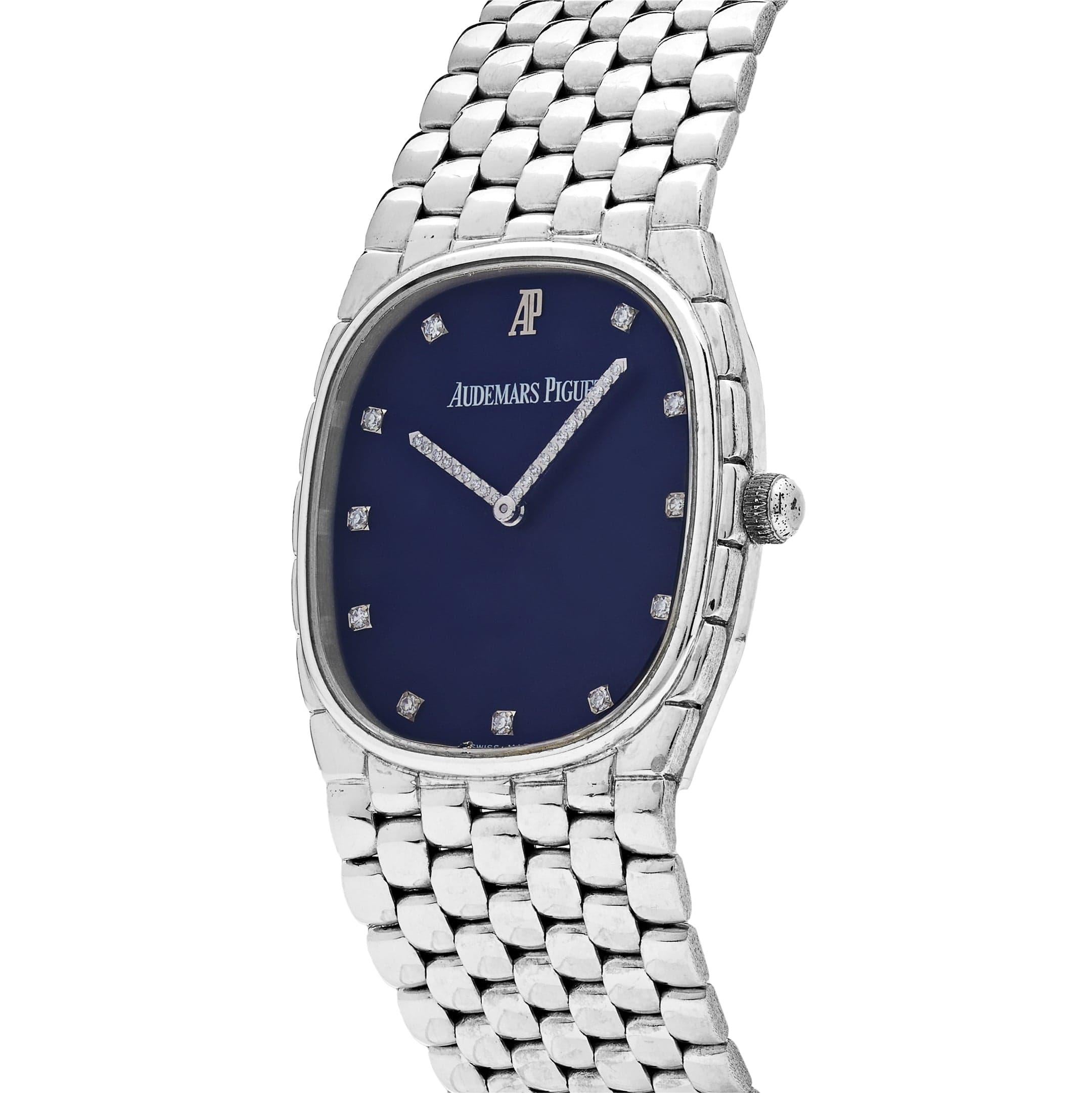 Audemars Piguet Cobra Vintage Oro Blanco Diamante Esfera Azul Marino Oscuro (años 70) Corte redondo en venta