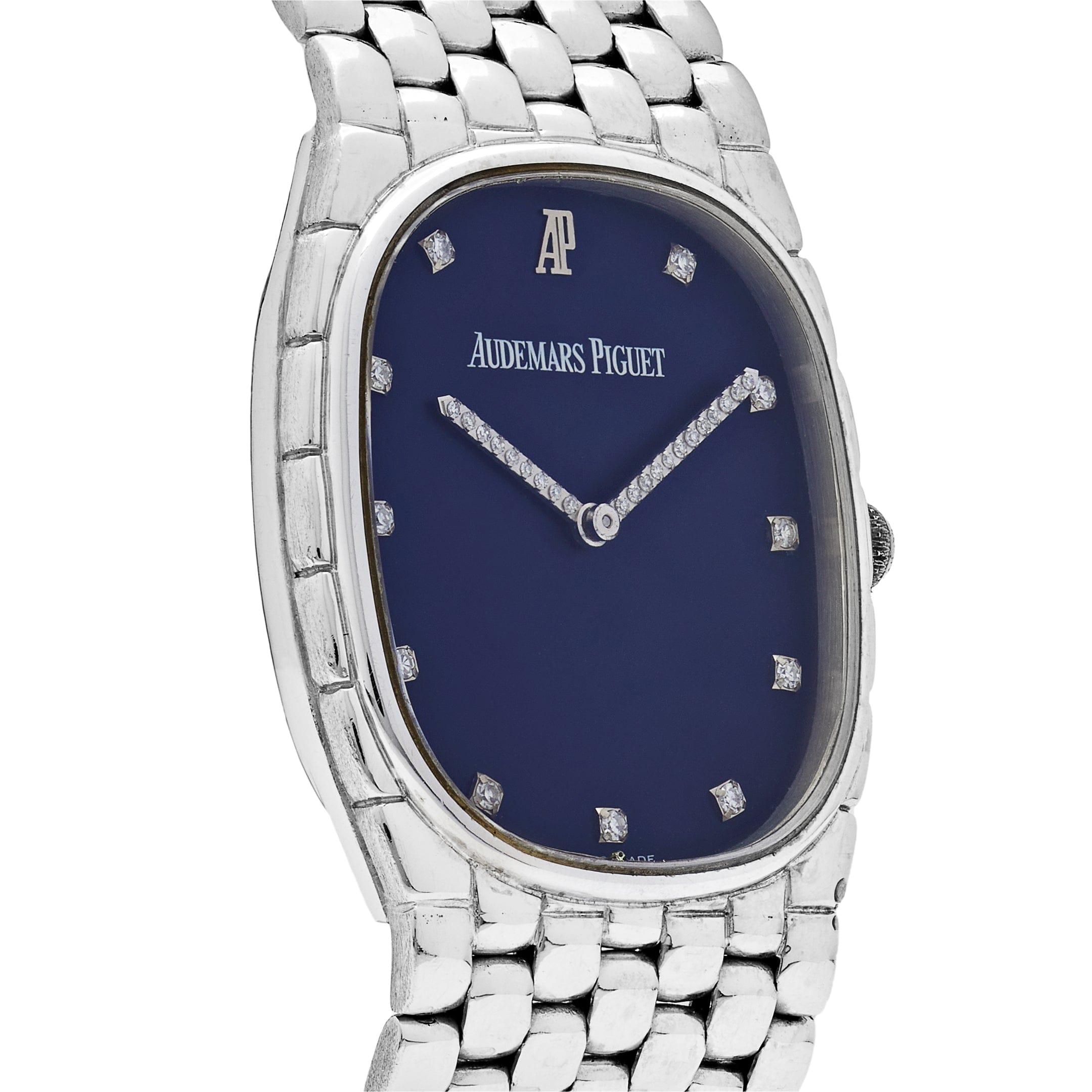 Audemars Piguet Cobra Vintage Oro Blanco Diamante Esfera Azul Marino Oscuro (años 70) en Bueno estado para la venta en New York, NY