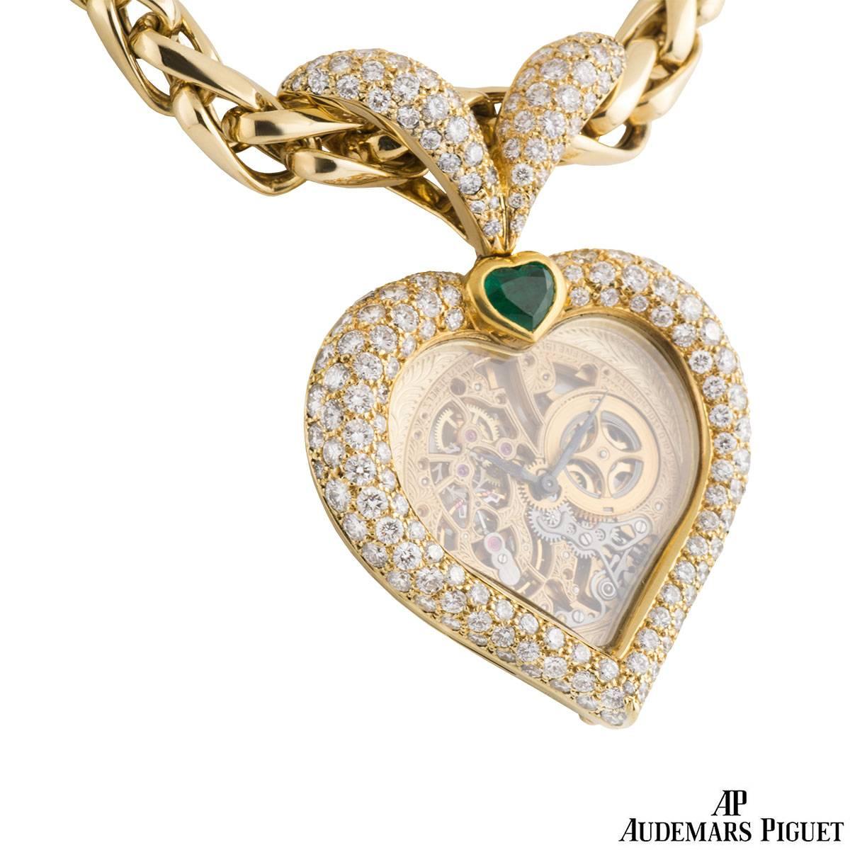 Audemars Piguet Diamond and Emerald Pendant Watch Necklace In Excellent Condition In London, GB