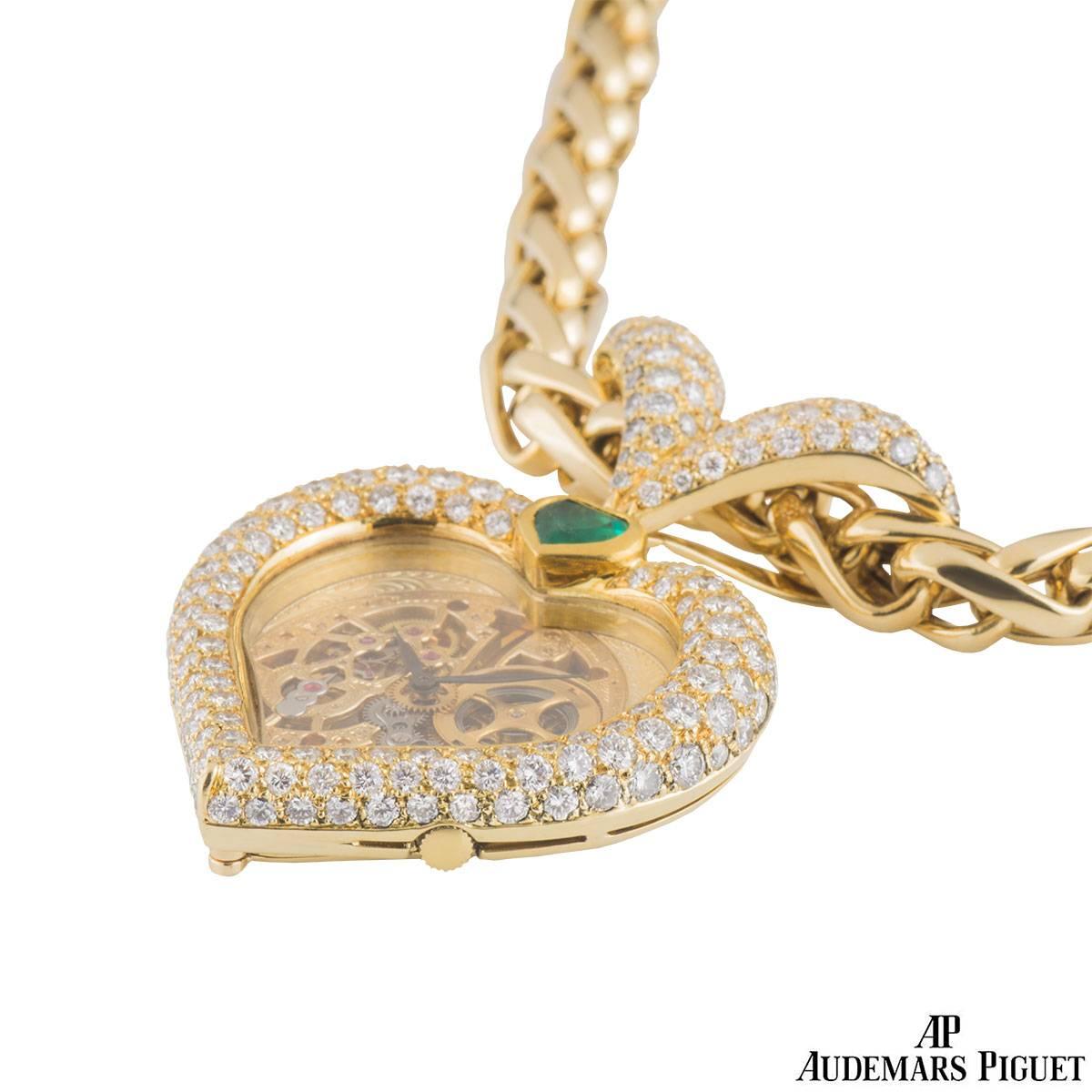Women's or Men's Audemars Piguet Diamond and Emerald Pendant Watch Necklace