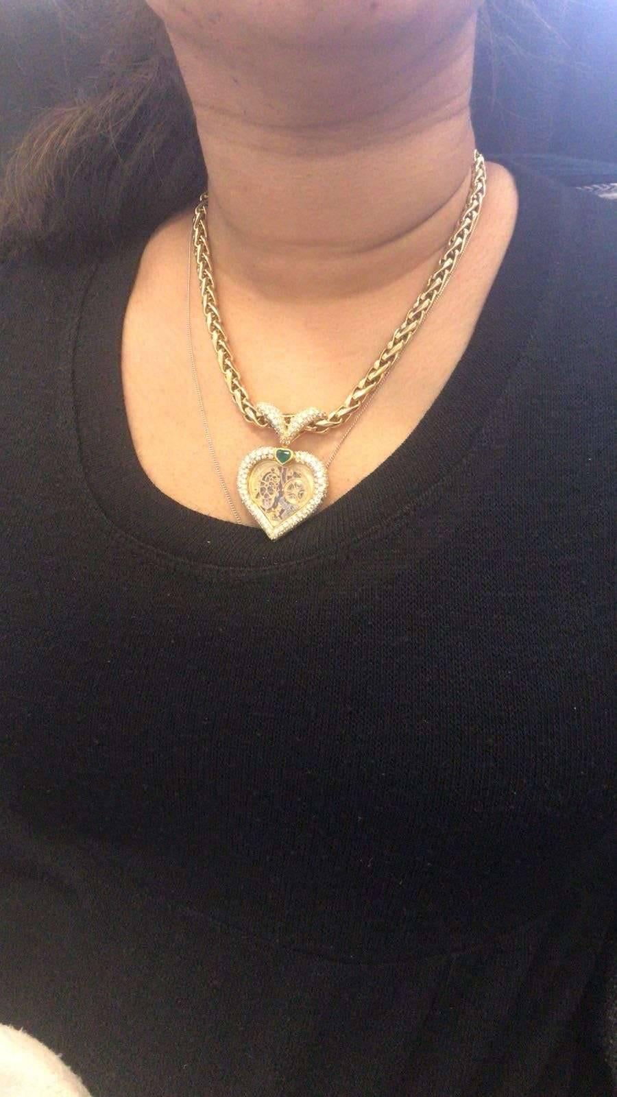 Audemars Piguet Diamond and Emerald Pendant Watch Necklace 2