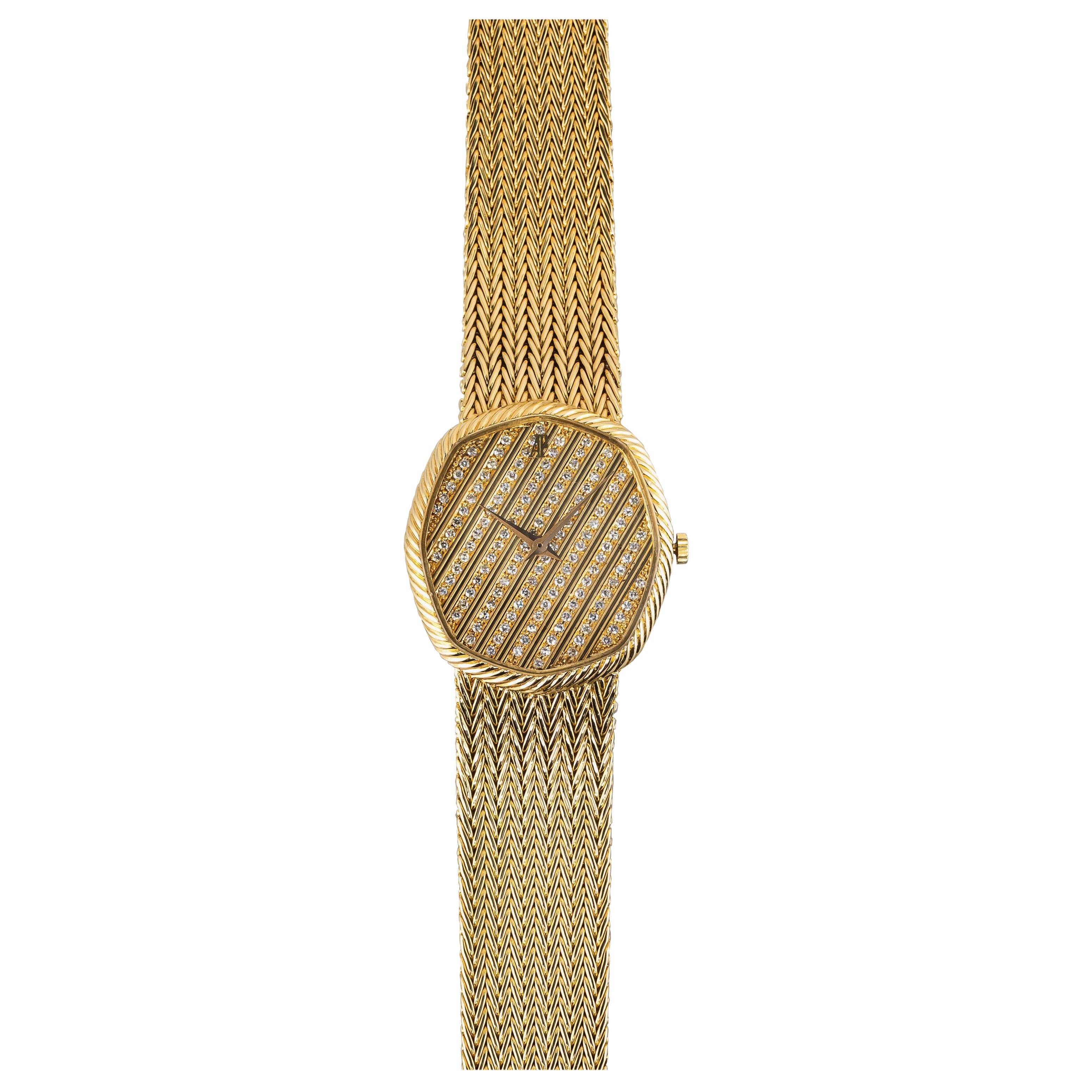 Audemars Piguet Diamond Pave Dial Uhr in 18K Gelbgold, 1980er Jahre im Angebot