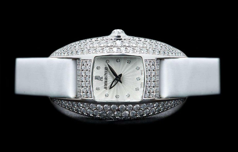 Round Cut Audemars Piguet Dream Ladies Silver Guilloche Dial Diamond Set Watch For Sale