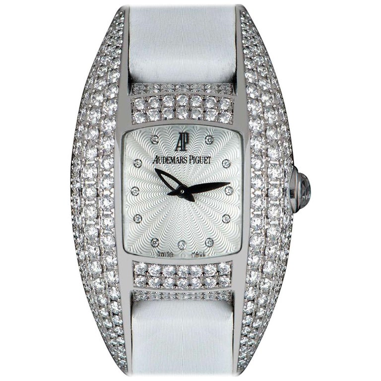 Audemars Piguet Dream Ladies Silver Guilloche Dial Diamond Set Watch For Sale