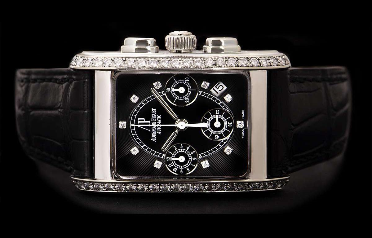 Round Cut Audemars Piguet Edward Piguet Black Dial Diamond Set Watch