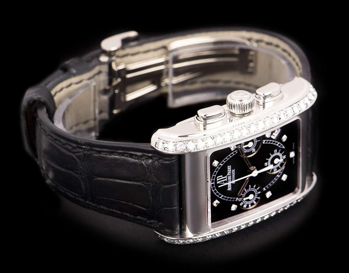 Women's or Men's Audemars Piguet Edward Piguet Black Dial Diamond Set Watch