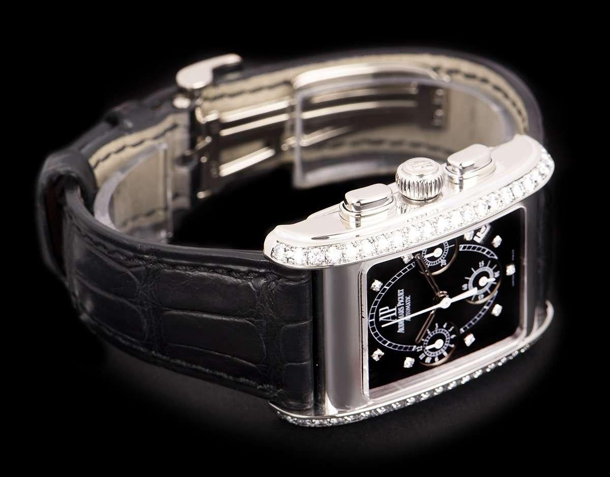 Audemars Piguet Edward Piguet White Gold Black Dial Diamond Set Watch In Excellent Condition In London, GB