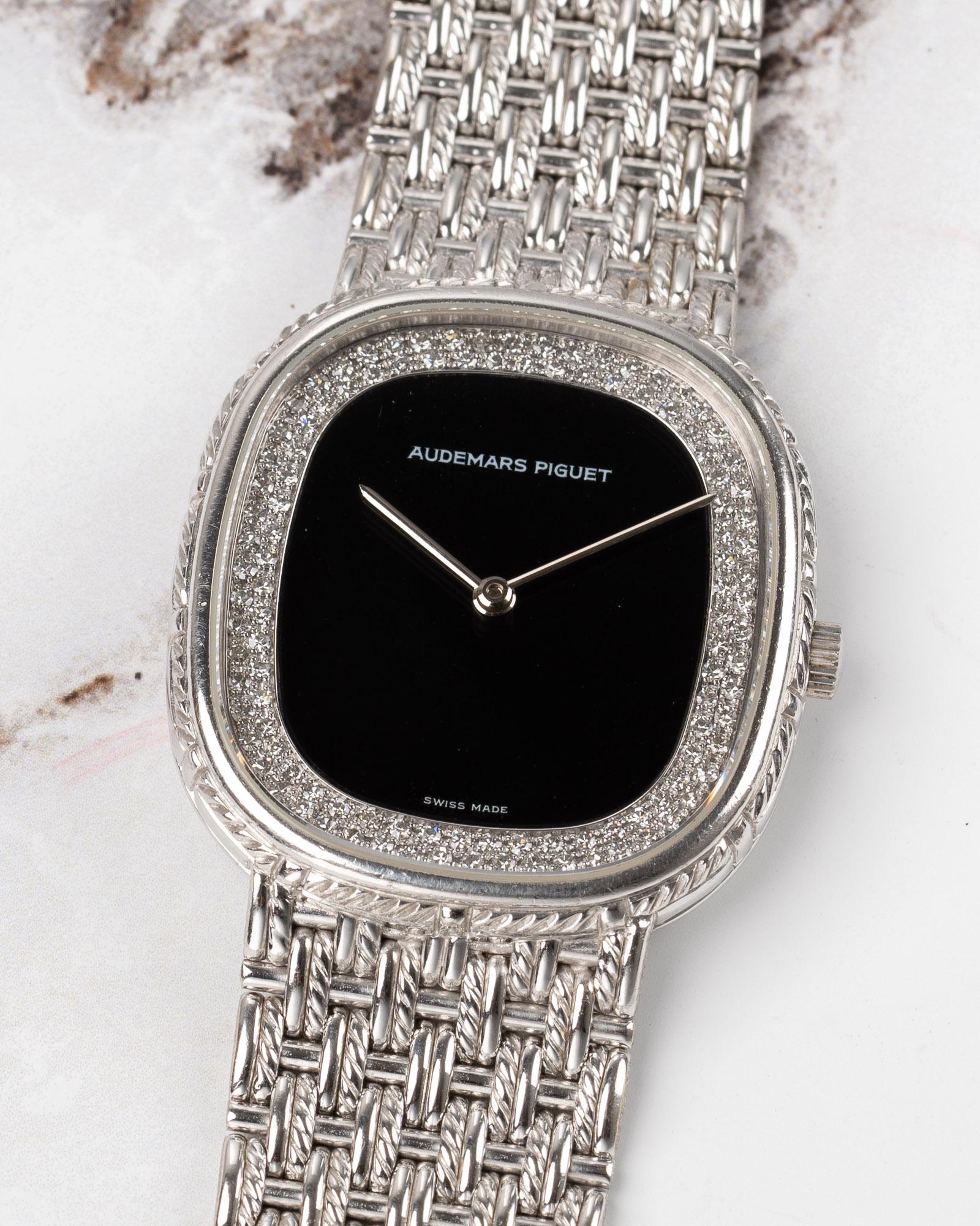Audemars Piguet Ellipse 29mm Onyx and Diamond Dial 18k WG 1980s For Sale 6