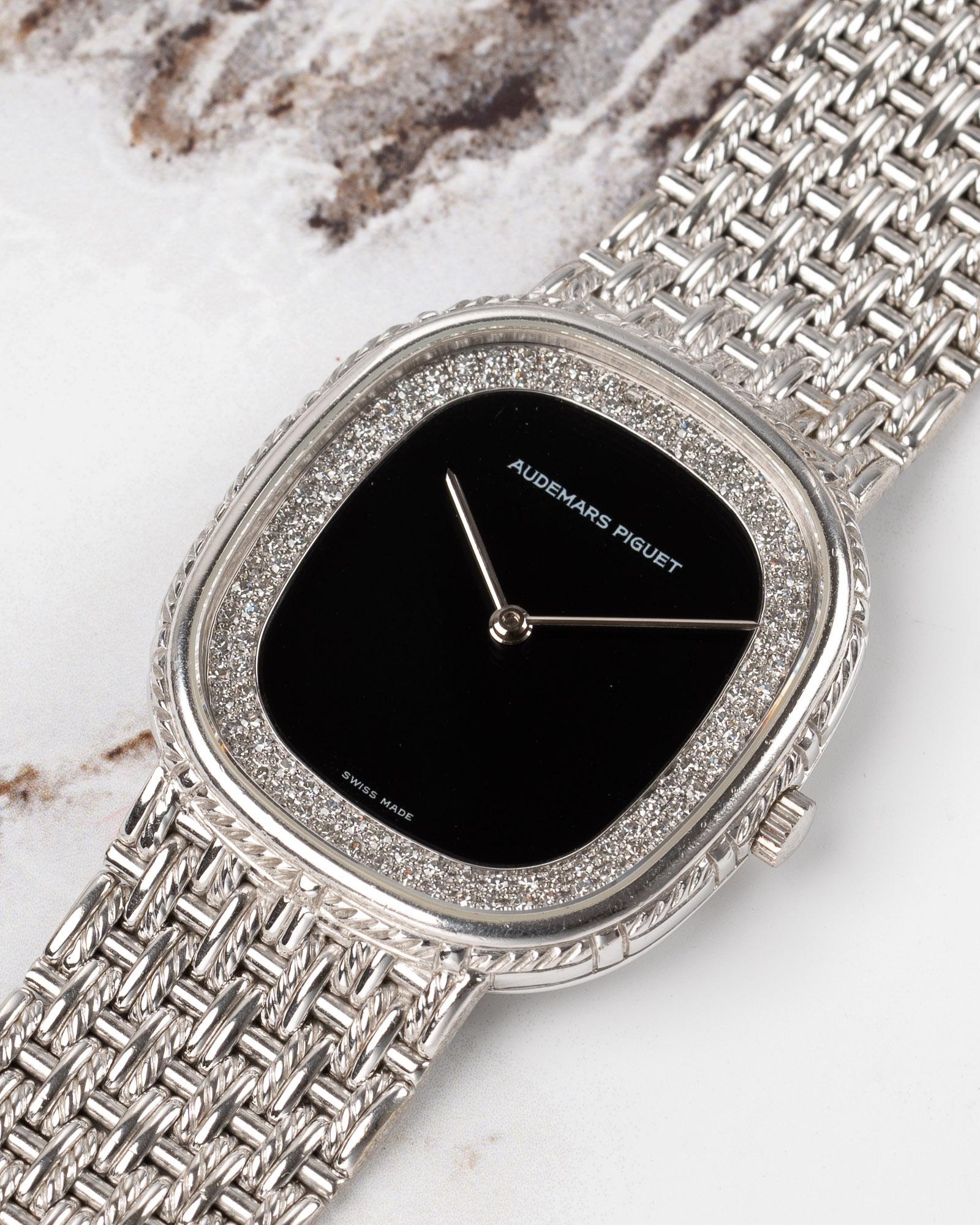 Audemars Piguet Ellipse 29mm Onyx and Diamond Dial 18k WG 1980s For Sale 7