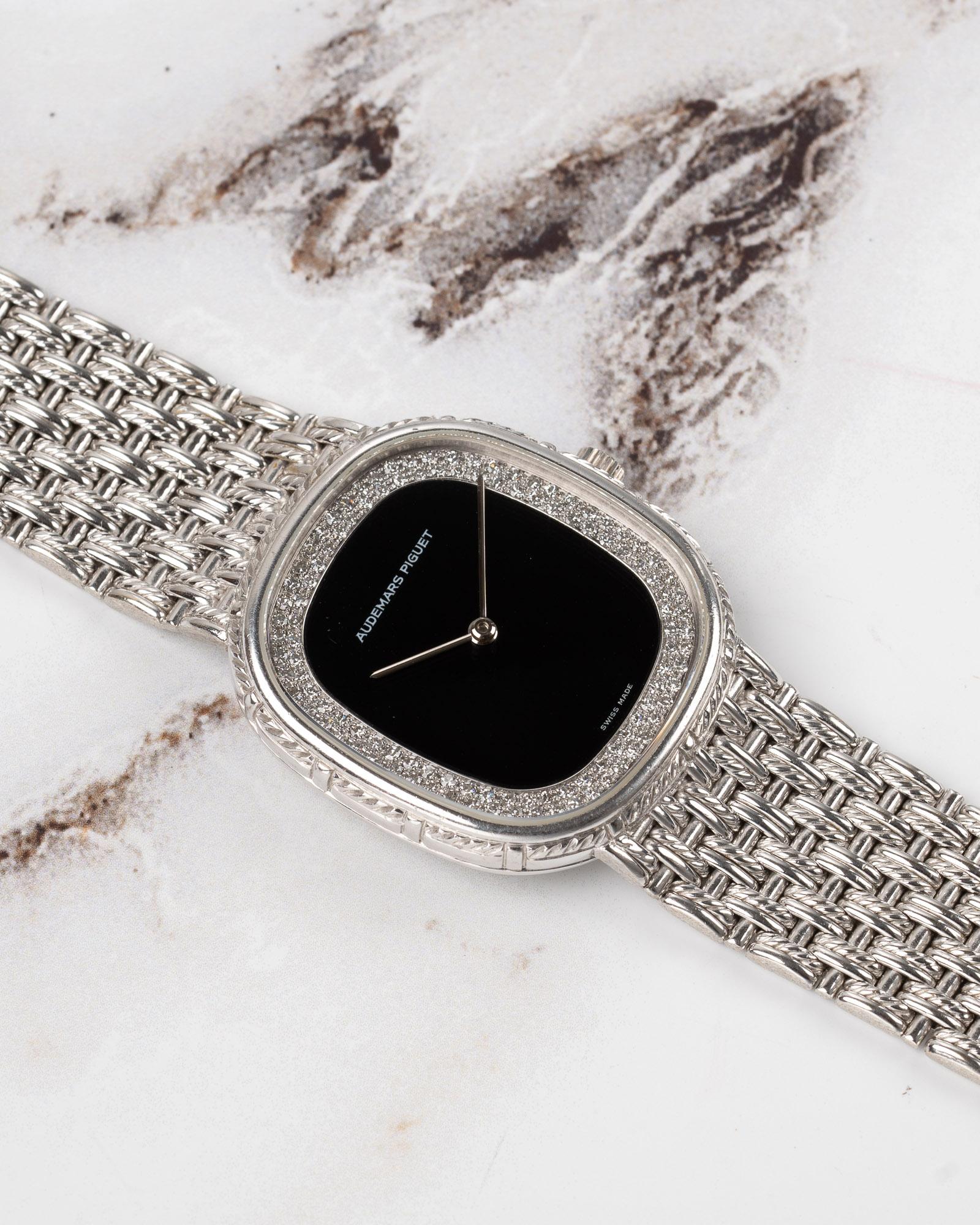 Audemars Piguet Ellipse 29mm Onyx and Diamond Dial 18k WG 1980s For Sale 4