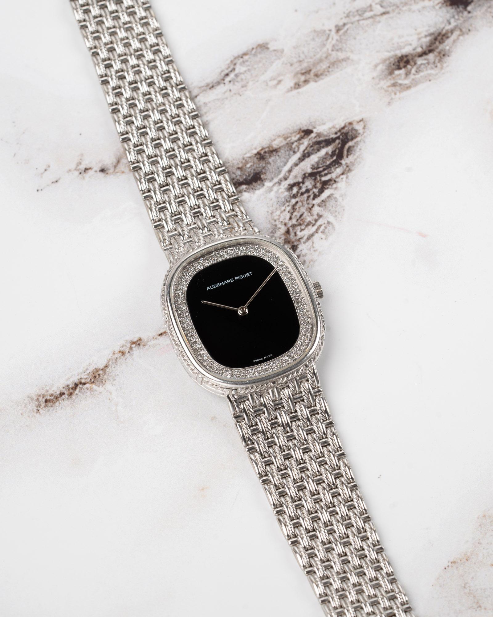 Audemars Piguet Ellipse 29mm Onyx and Diamond Dial 18k WG 1980s For Sale 5