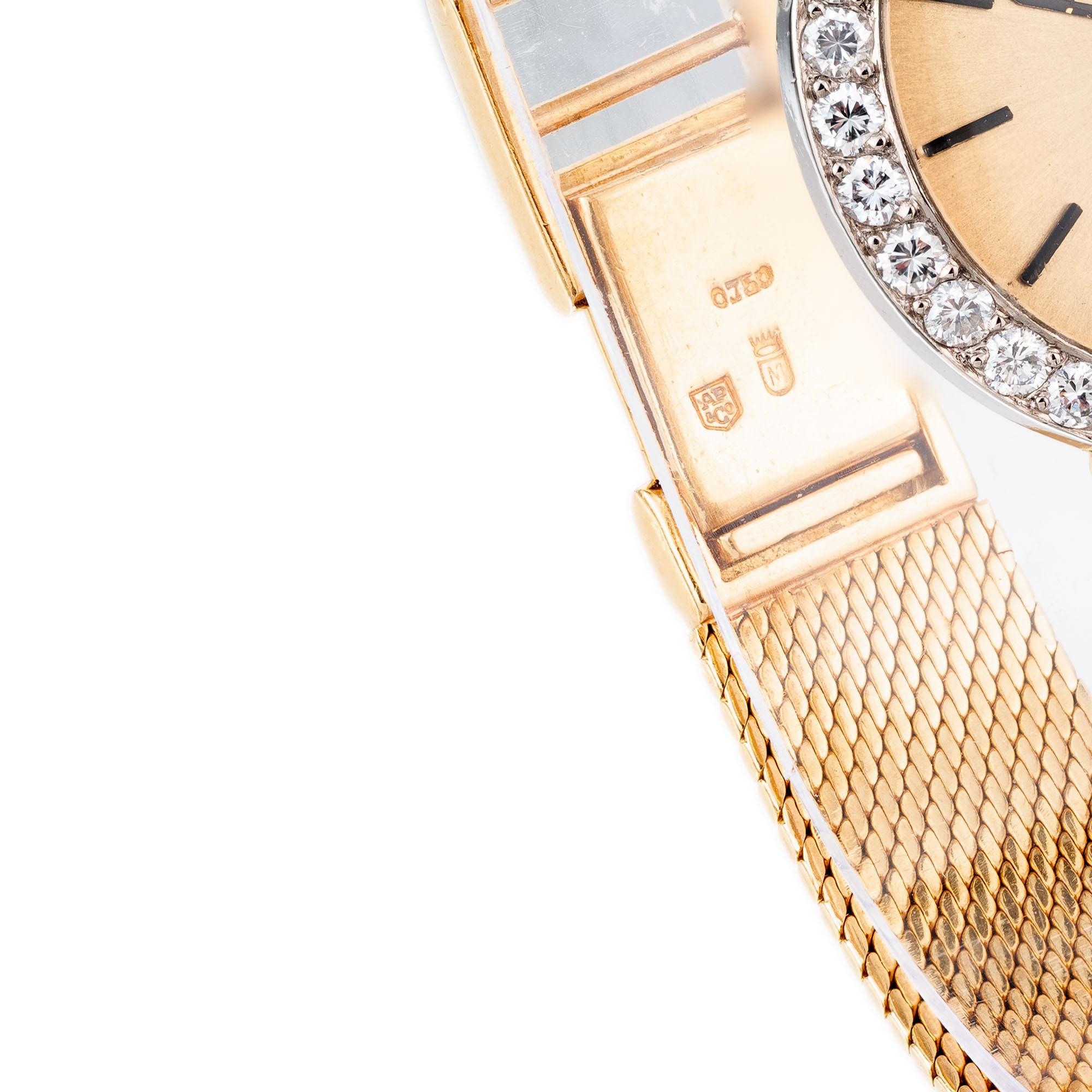 Round Cut Audemars Piguet Gold Ladies Diamond Bezel Wristwatch