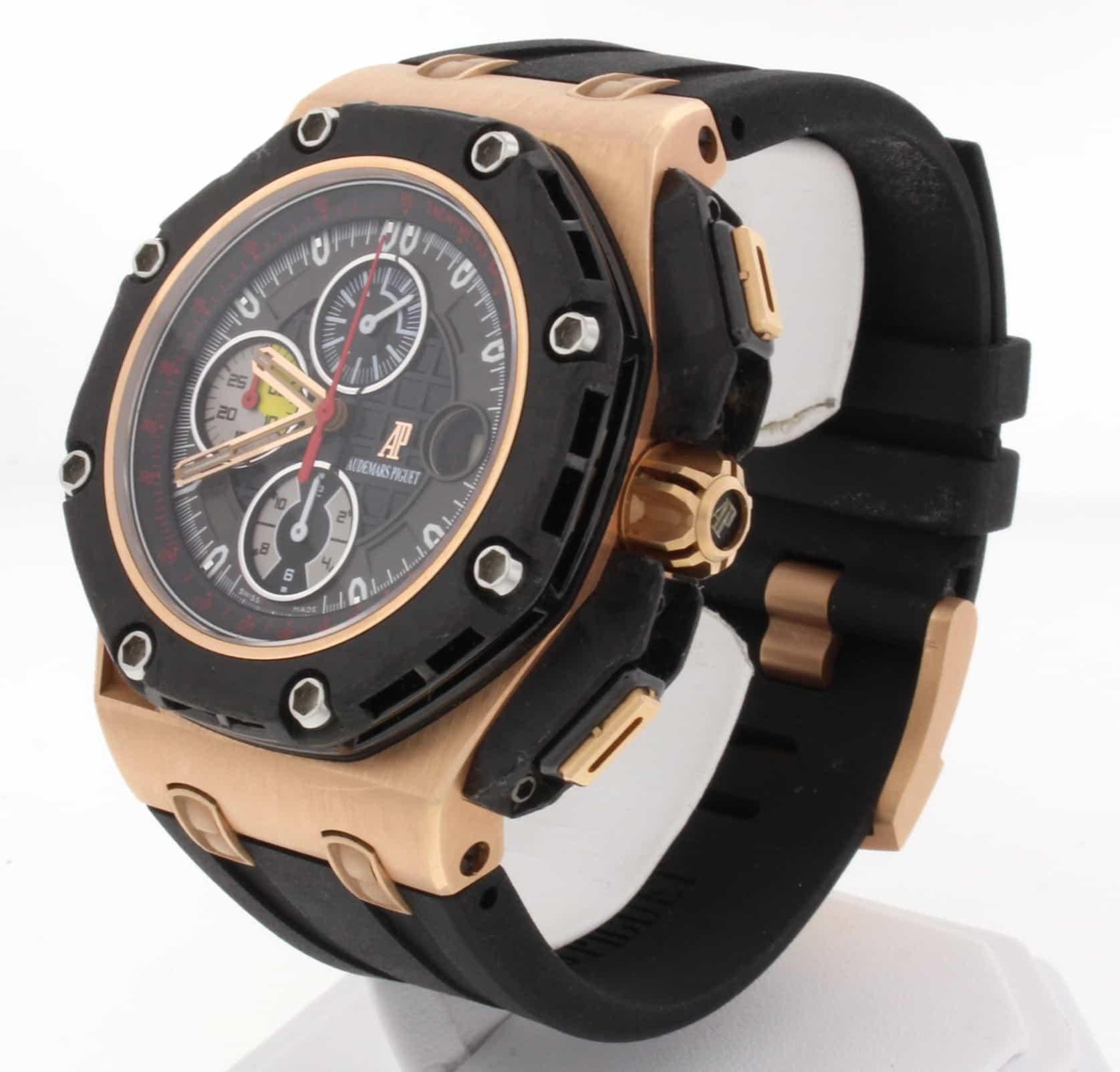 Audemars Piguet Grand Prix Royal Oak Offshore 18K Rose Gold Limited Edition Mens Watch 26290RO.OO.A001VE.01

Audemars Piguet Royal Oak Offshore Grand Prix 18K Rose Gold Limited Edition Automatic Mens Watch, 26290RO.OO.A001VE.01. The watch is a