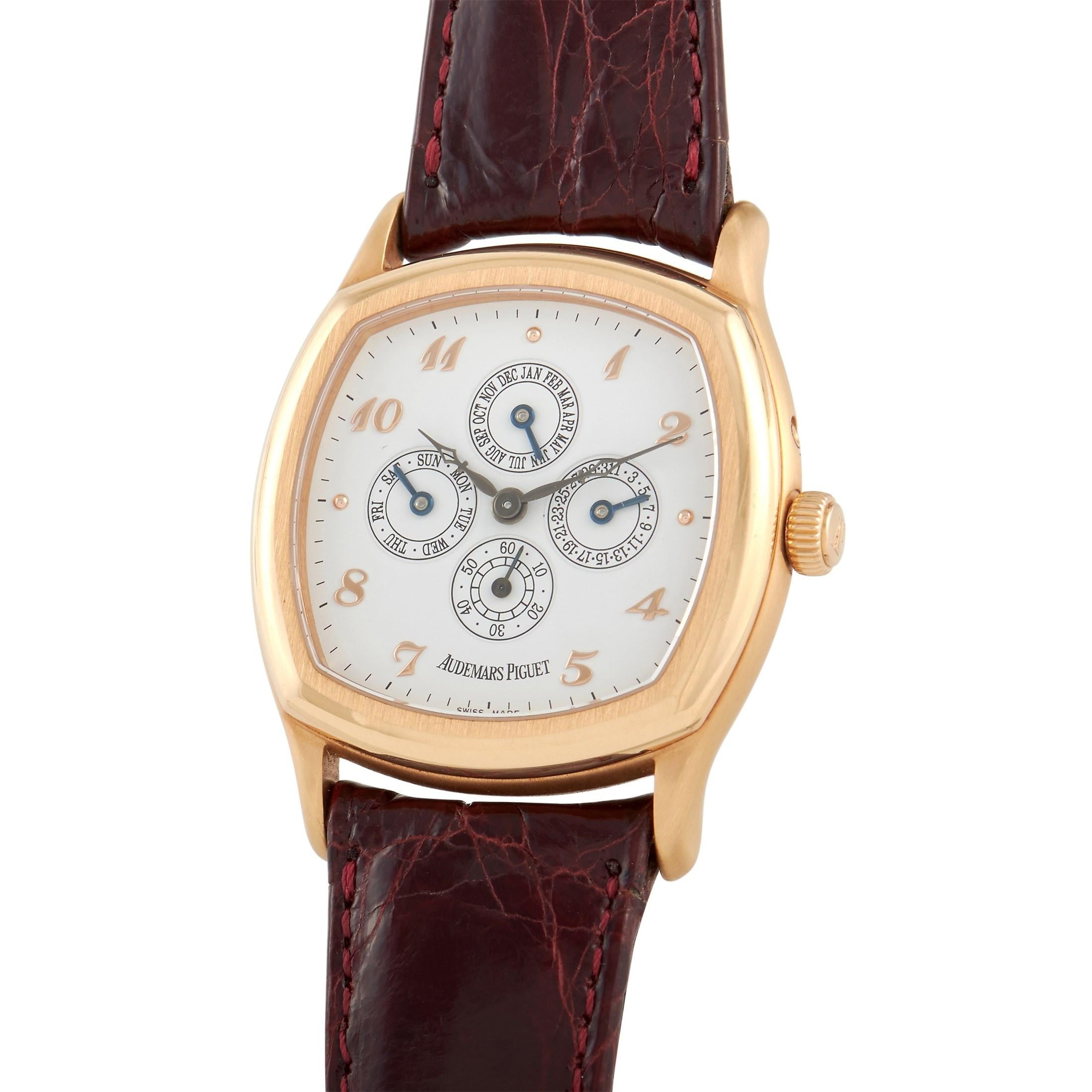 This Audemars Piguet watch, reference number 258700, is from the John Shaeffer line of watches from the 1990s. It’s an integral part of brand’s storied collection, which draws inspiration from American industrialist John Shaeffer. 

This watch