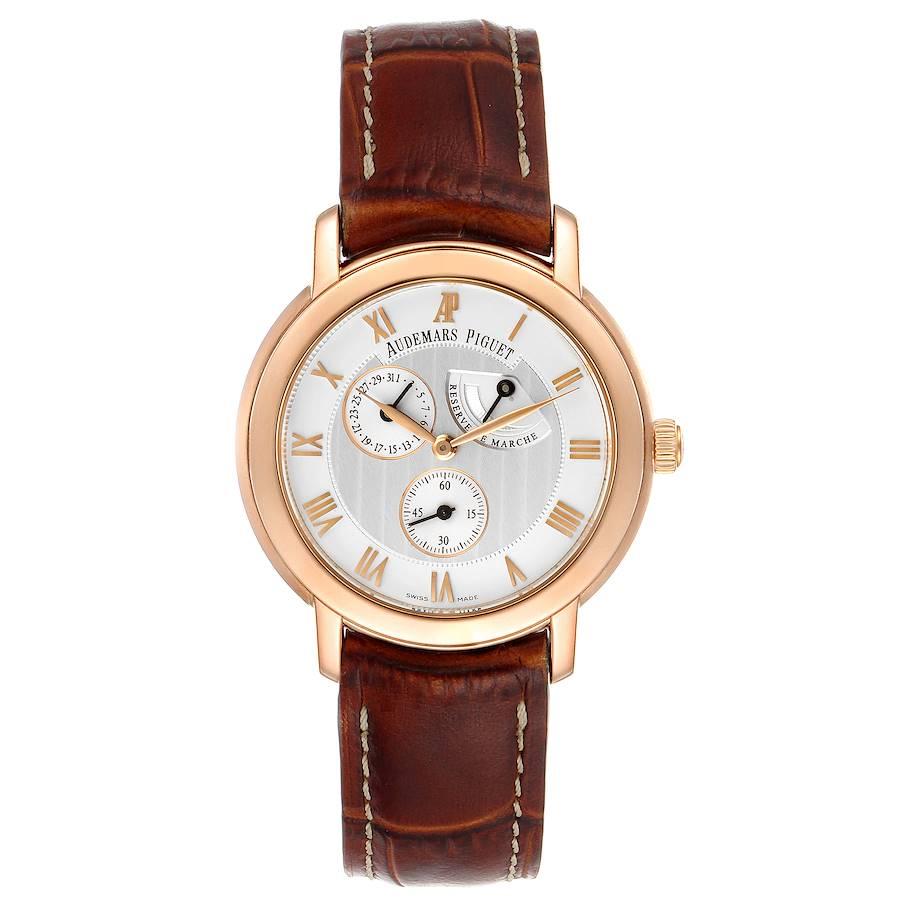 Audemars Piguet Jules 18K Rose Gold Mens Watch 25955OR Box Papers. Manual-winding movement. 18K rose gold case 36 mm in diameter.  Exhibition sapphire crystal case back. . Scratch resistant sapphire crystal. Silver metallic dial with raised rose